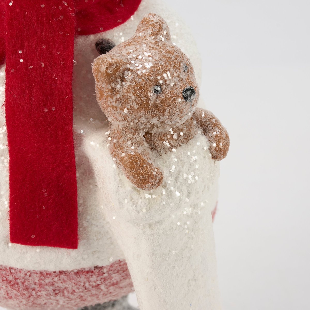 Charming Retro Snowman Figurine with Teddy, Snowy Mica Finish