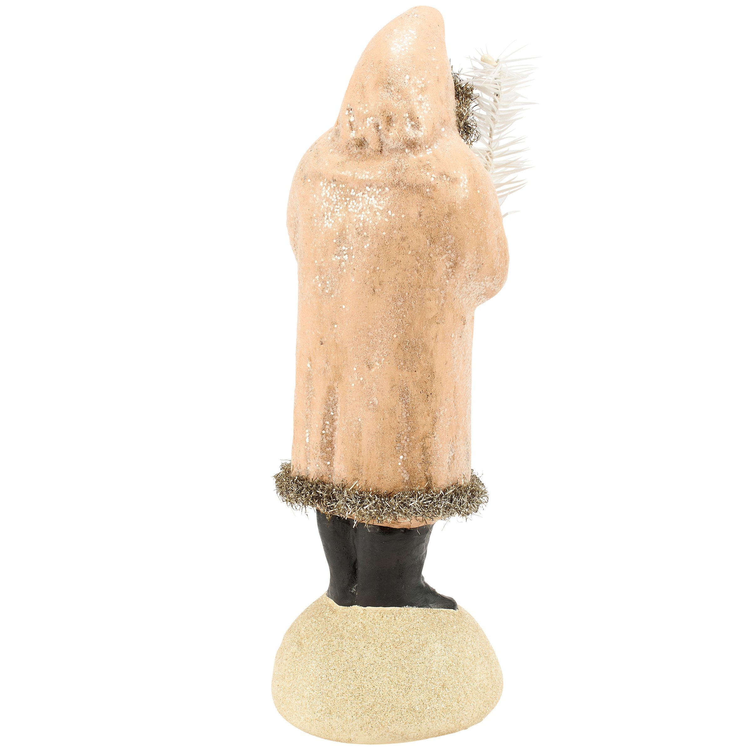 Charming Pastel Retro Santa Figurine with Glitter & Tinsel Trim Holiday Accent