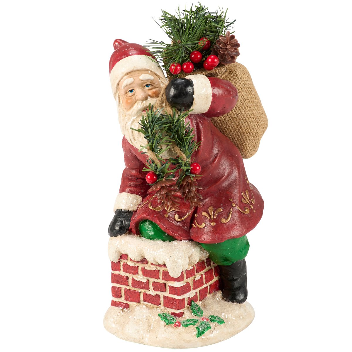 Vintage Style Climbing Santa Chimney Figurine with Snowy Mica Details