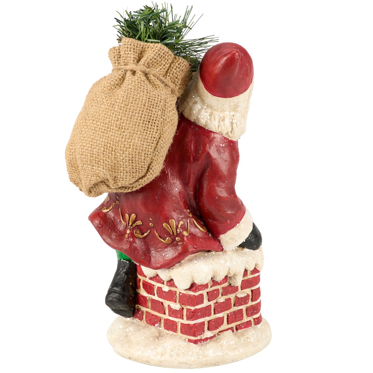 Vintage Style Climbing Santa Chimney Figurine with Snowy Mica Details