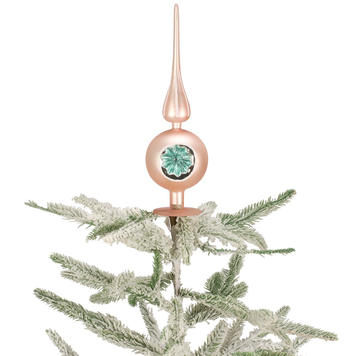 Charming Pink Glass Christmas Tree Topper with Glitter Details, Retro Style Holiday Decor