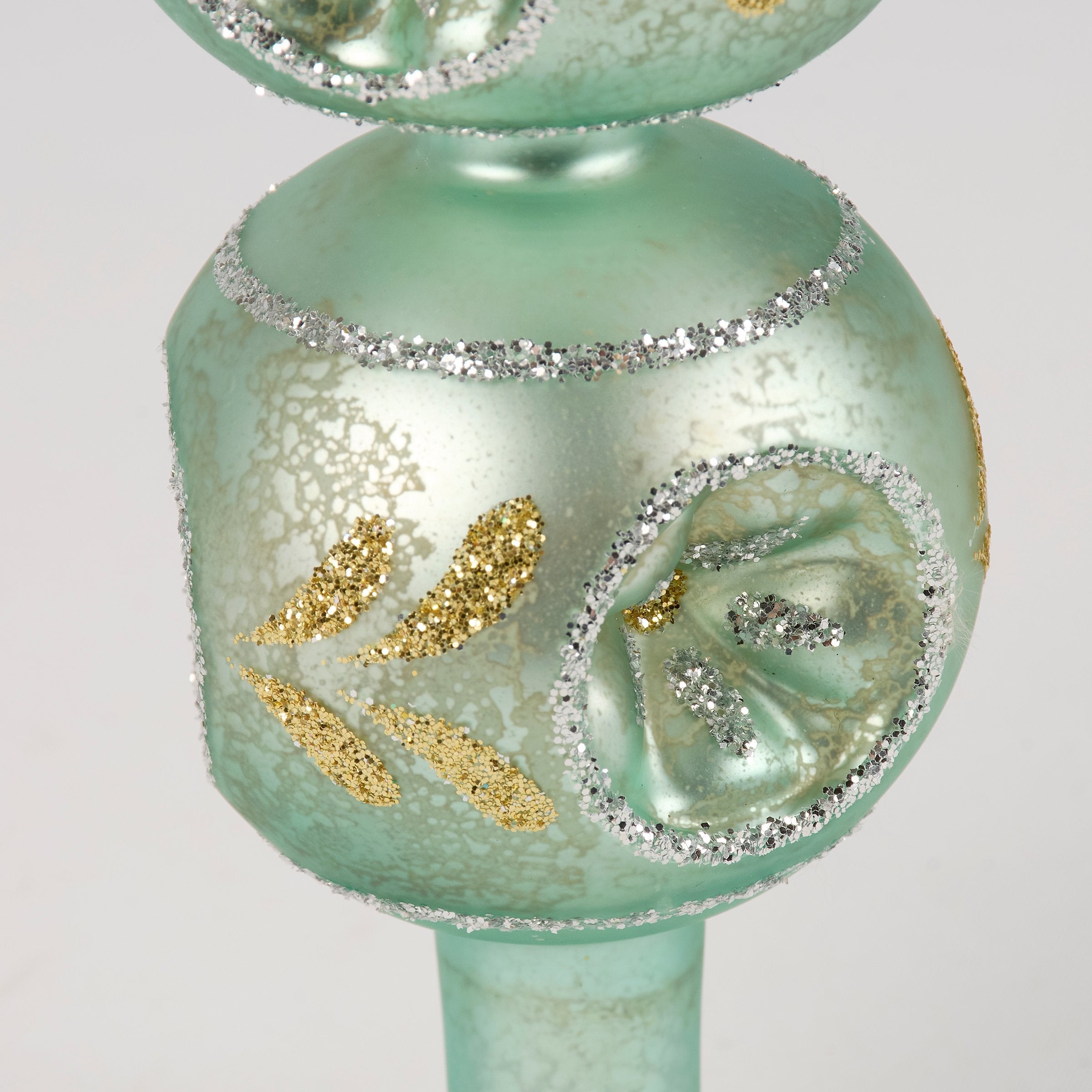 Sparkling Retro Blue Glass Christmas Tree Topper with Glitter Accents