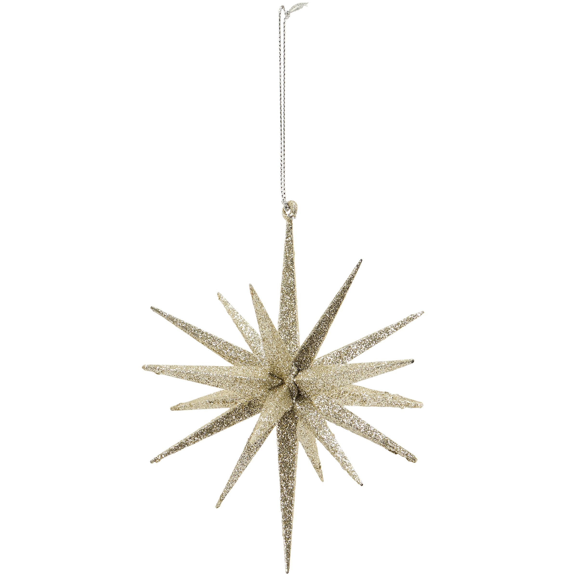Large Champagne Star Ornament with Dazzling Glitter Finish, 6-Inch Diameter