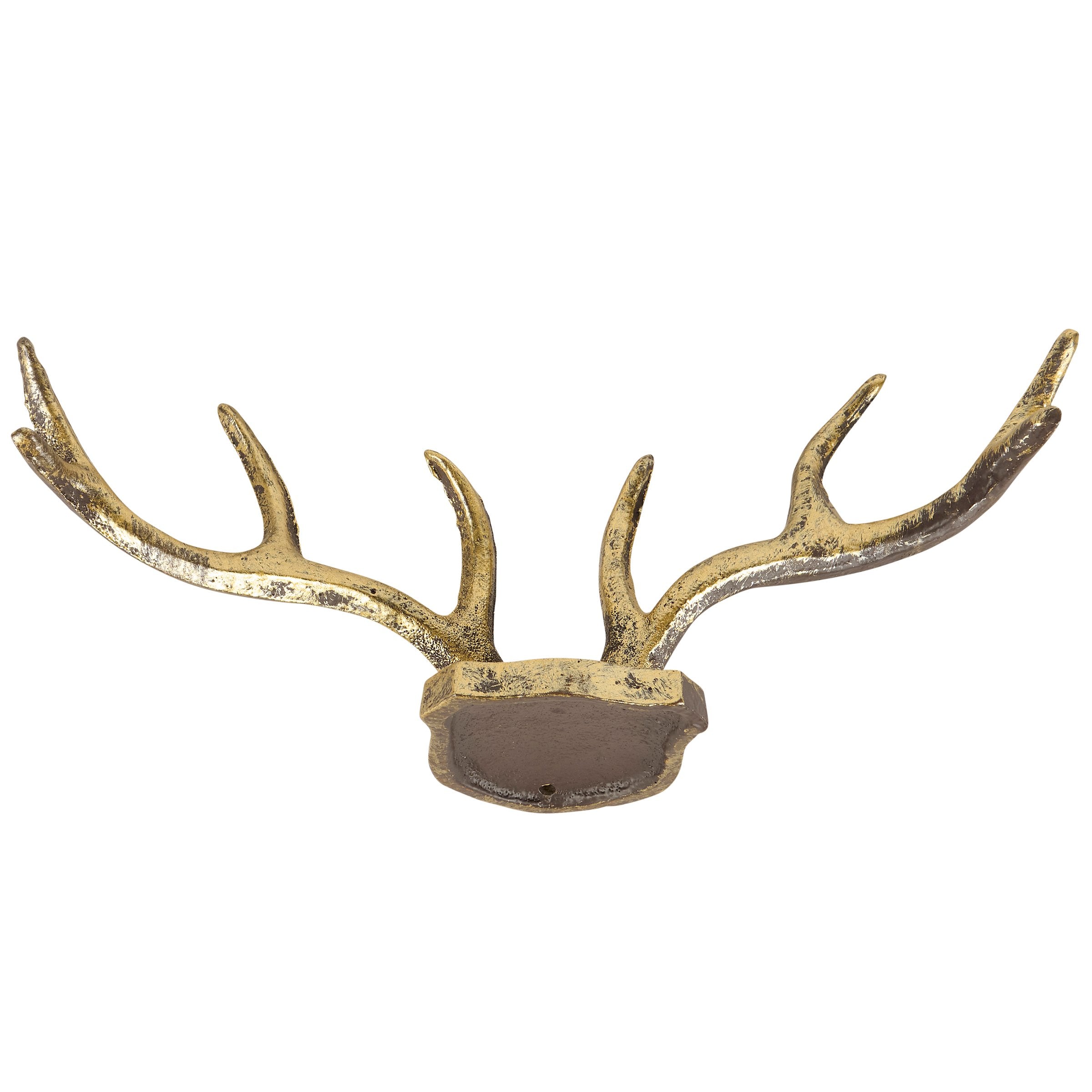 Rustic Antler Wall Hook Board with Gold Metallic Finish & Vintage Charm