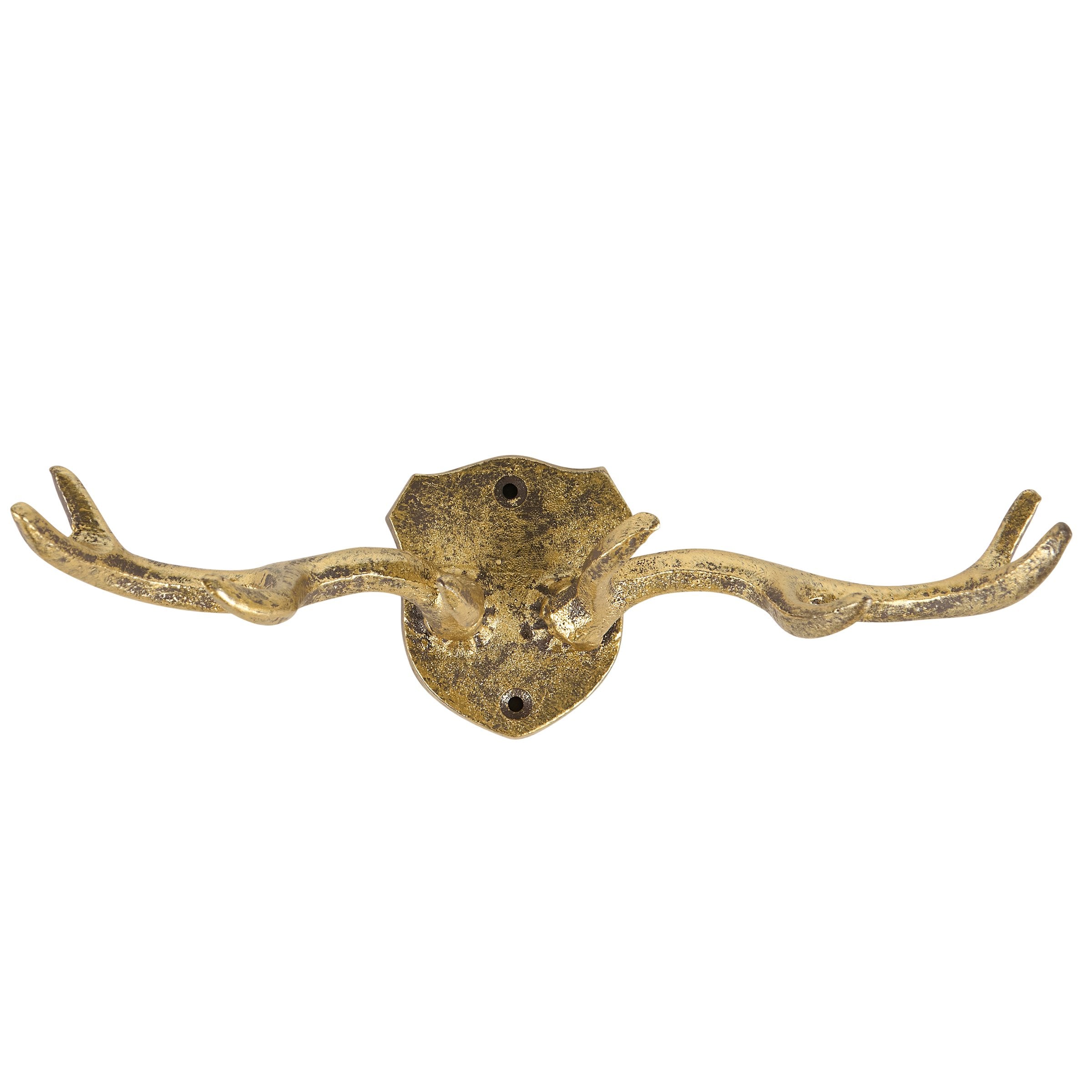 Rustic Antler Wall Hook Board with Gold Metallic Finish & Vintage Charm