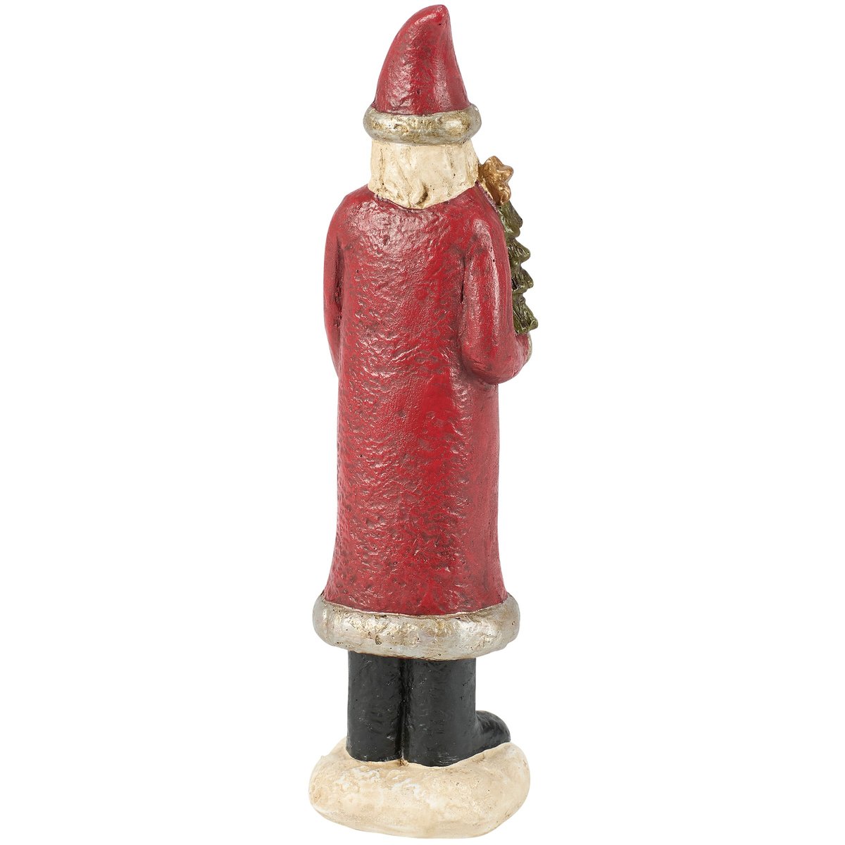 Charming Primitive Standing Santa Figurine with Tree & Candy Cane, Metallic Accents