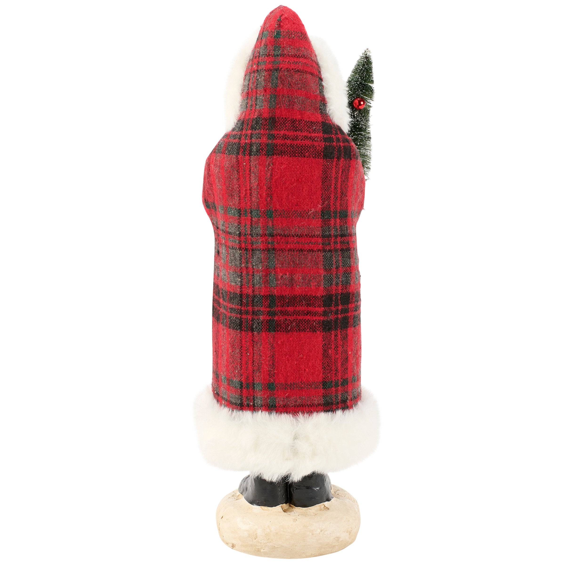 Rustic Plaid Santa Figurine - 13-inch Christmas Decor with Bristle Tree