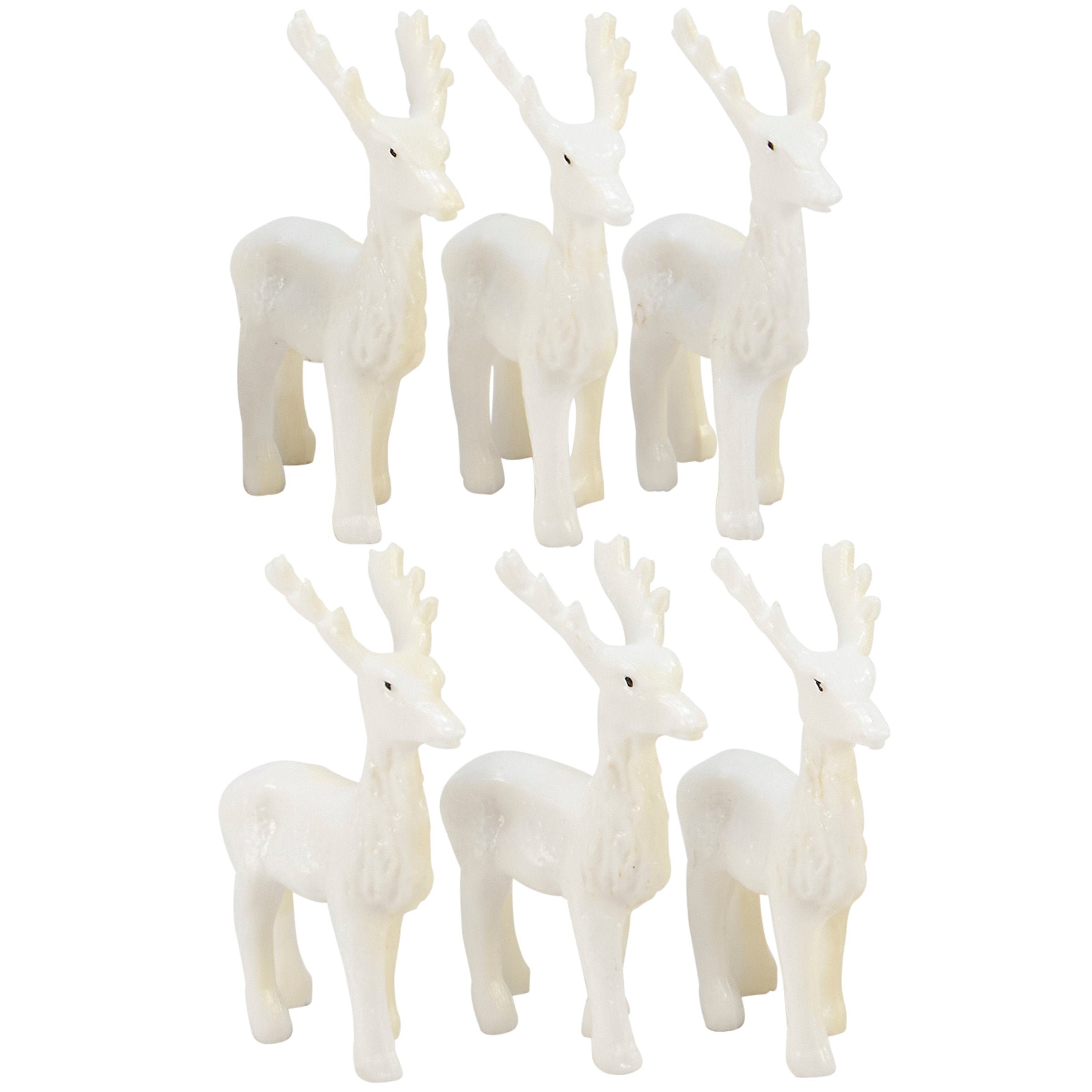 Charming Mini White Standing Stags Christmas Deer Figurine Set, 6-Piece Vintage Home Accent