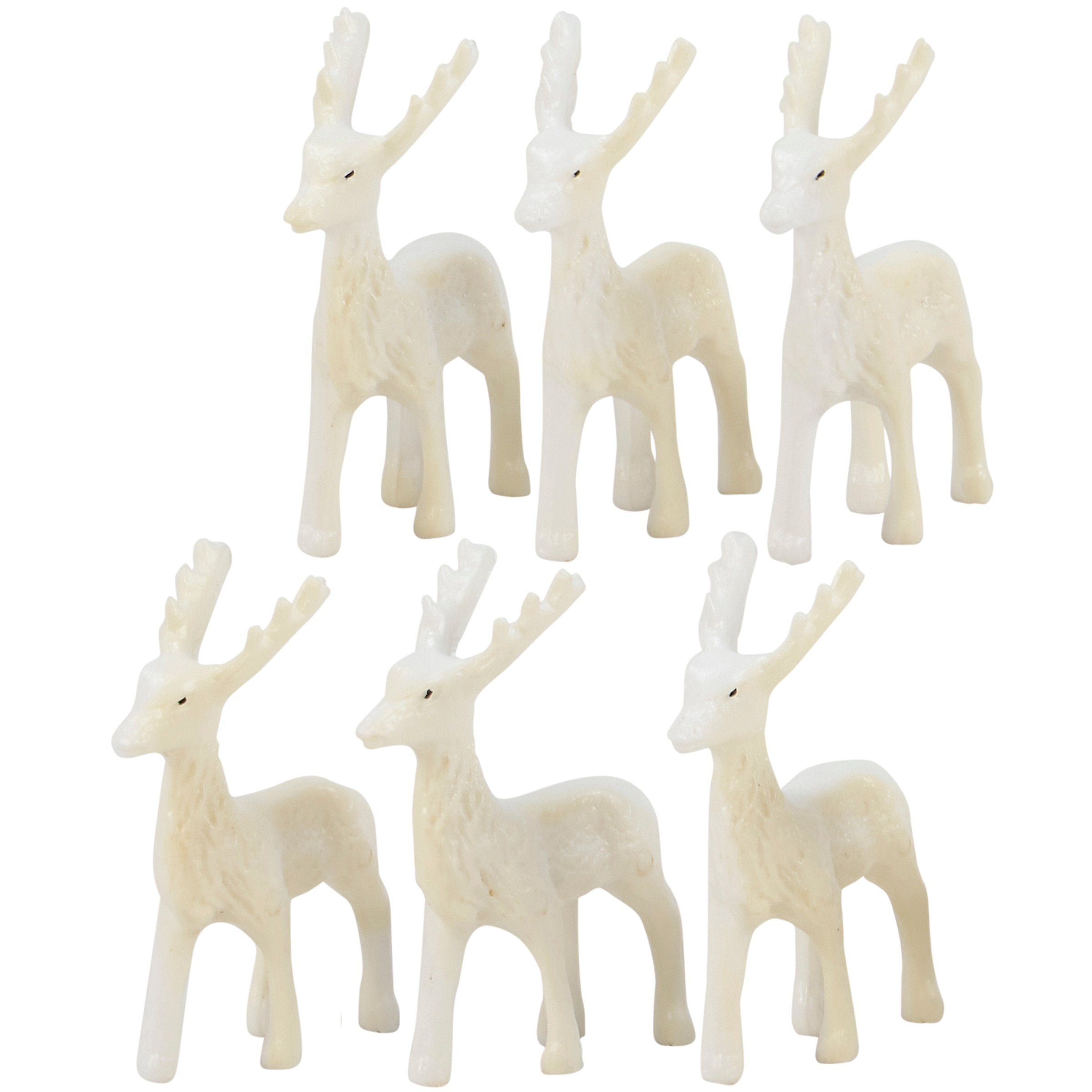 Charming Mini White Standing Stags Christmas Deer Figurine Set, 6-Piece Vintage Home Accent