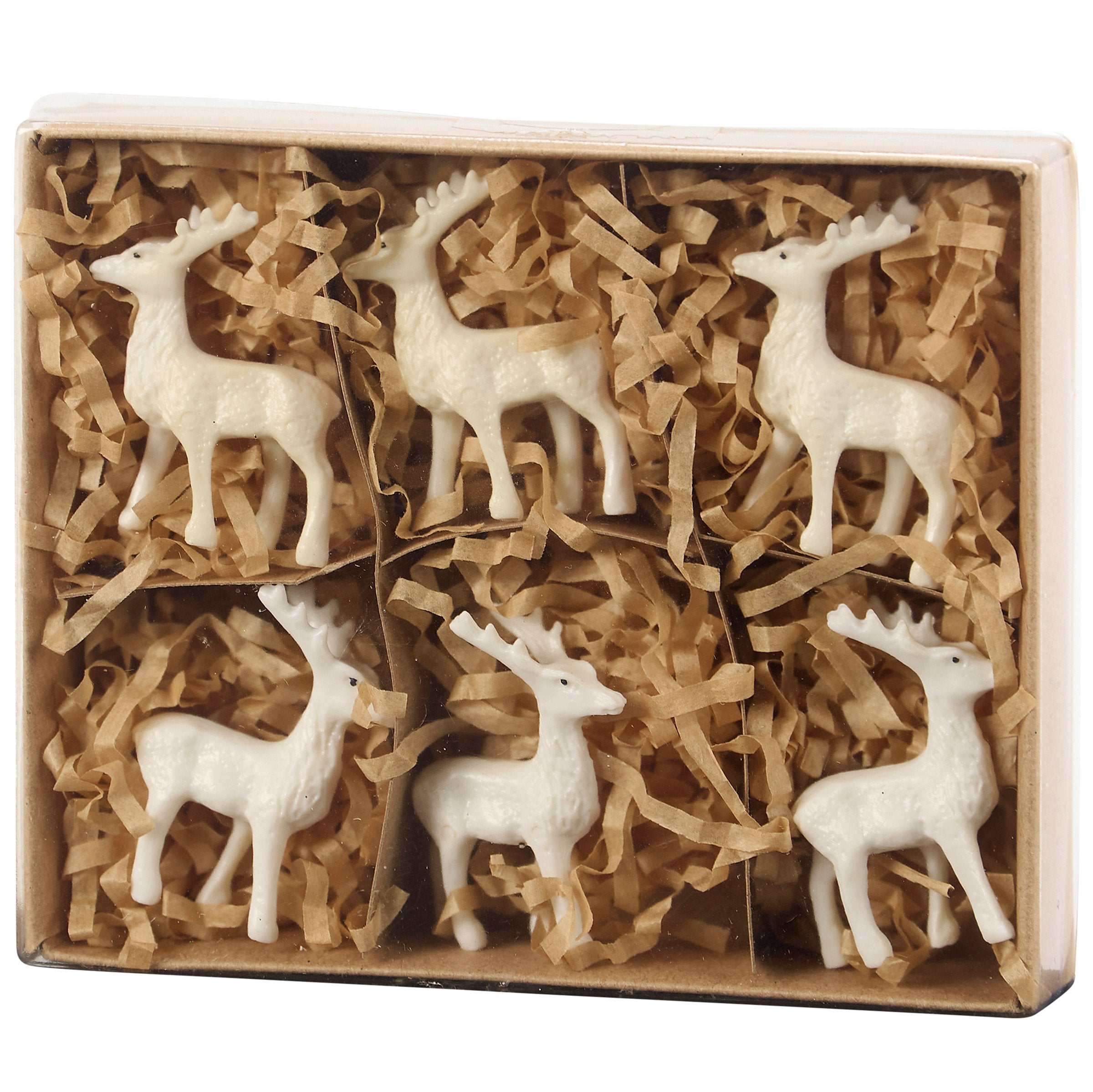 Charming Mini White Standing Stags Christmas Deer Figurine Set, 6-Piece Vintage Home Accent