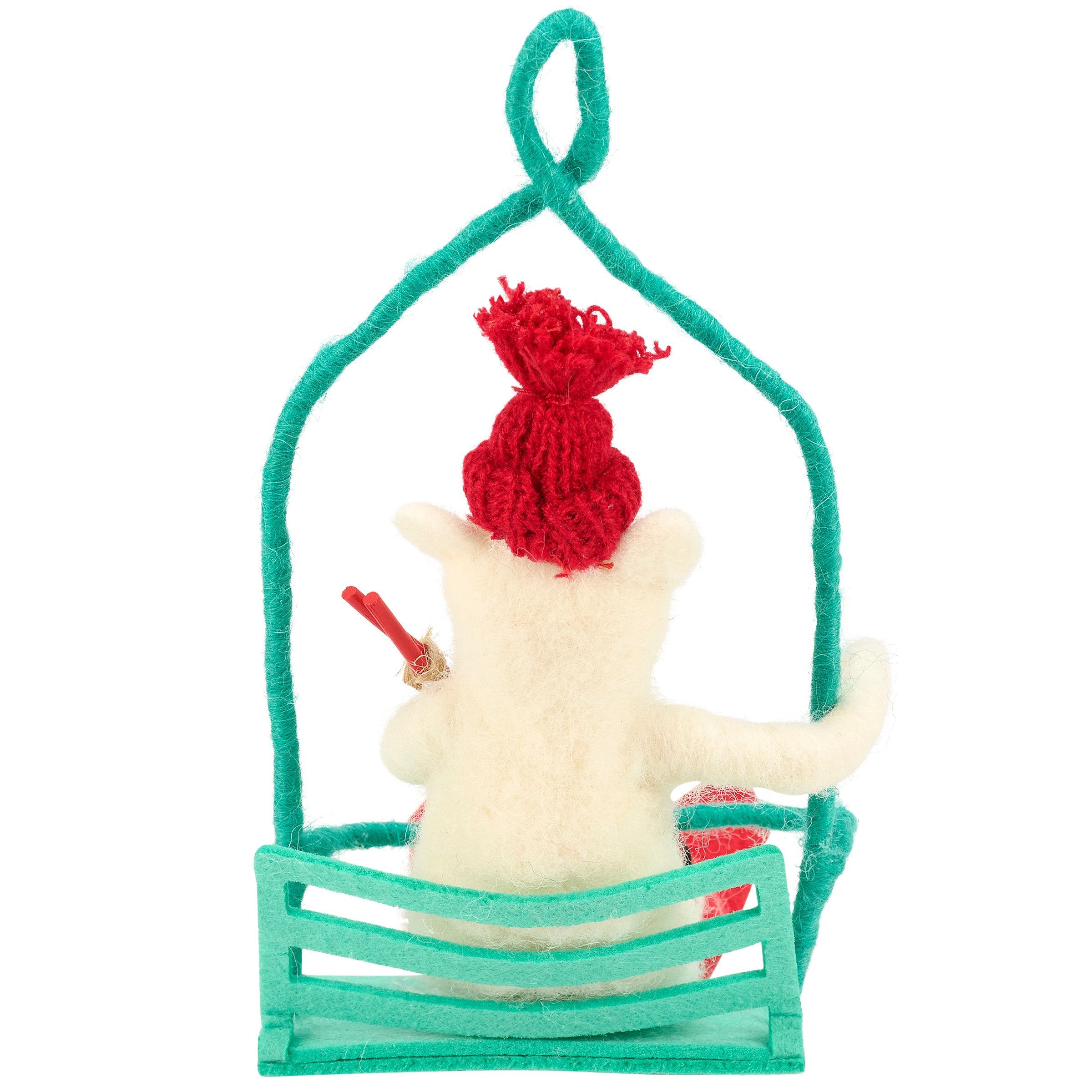 Charming Felt Ski Lift Polar Bear Critter Figurine Winter Holiday Decor Accent