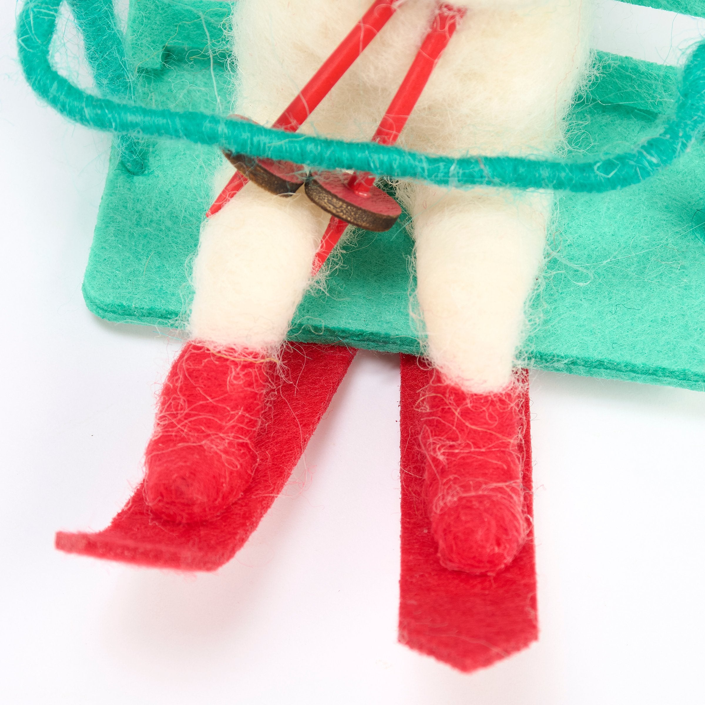 Charming Felt Ski Lift Polar Bear Critter Figurine Winter Holiday Decor Accent