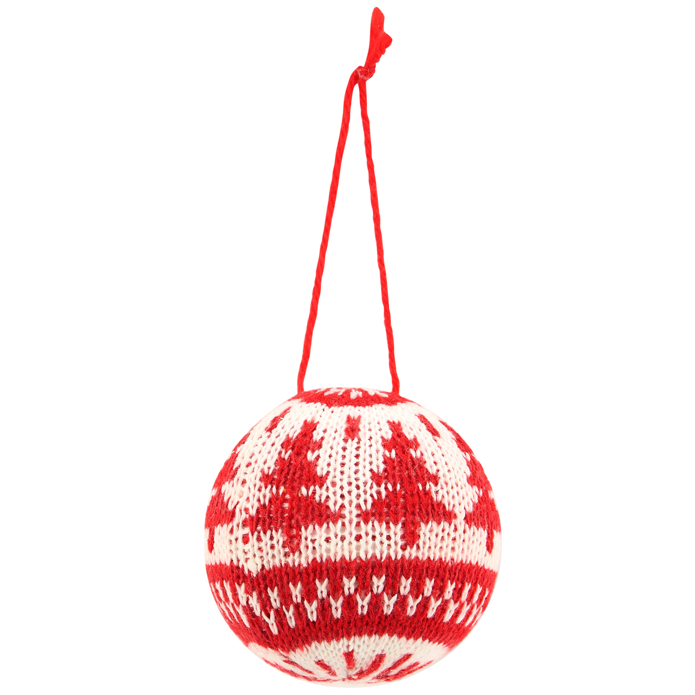 Festive Red White Knitted Nordic Ball Christmas Tree Ornament
