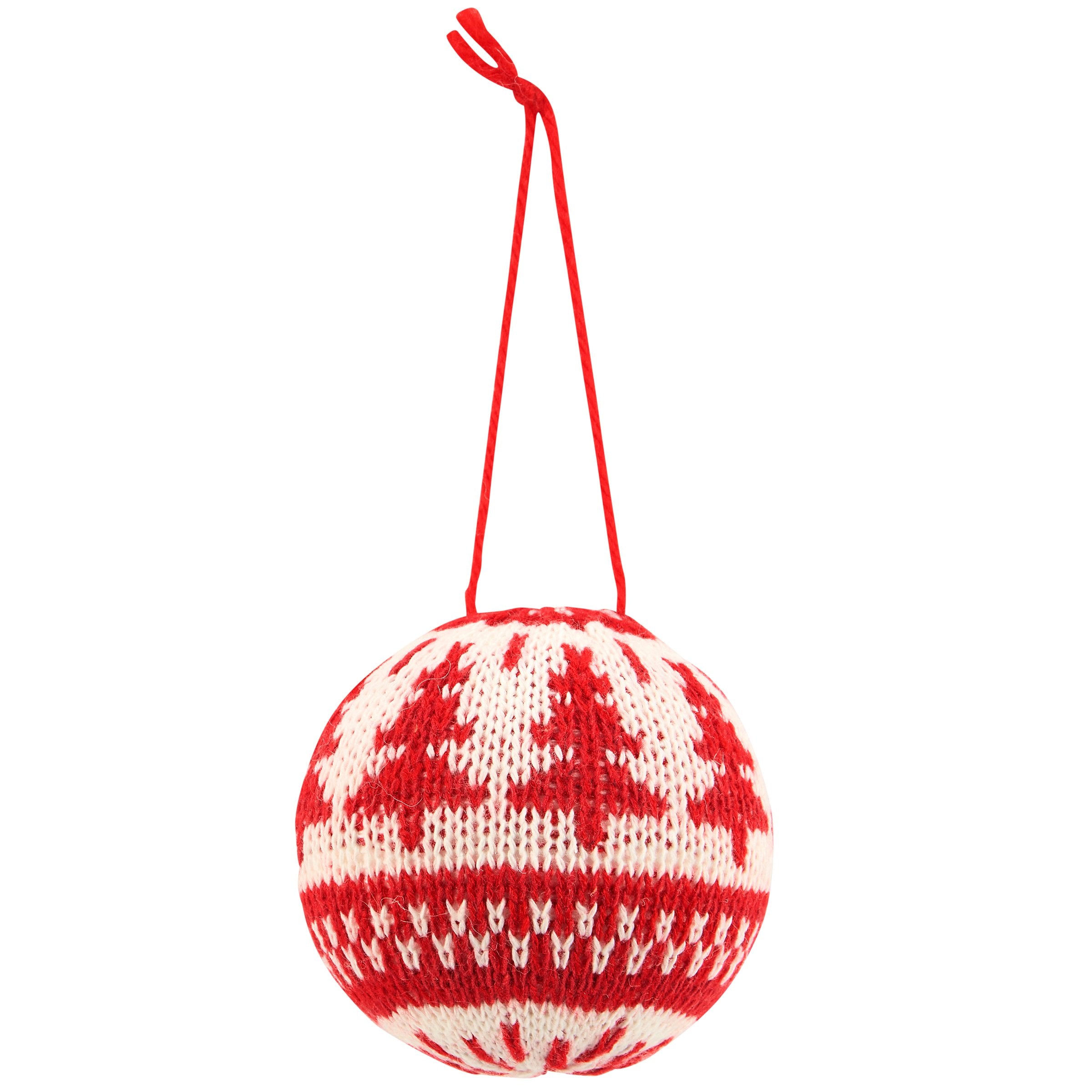 Festive Red White Knitted Nordic Ball Christmas Tree Ornament