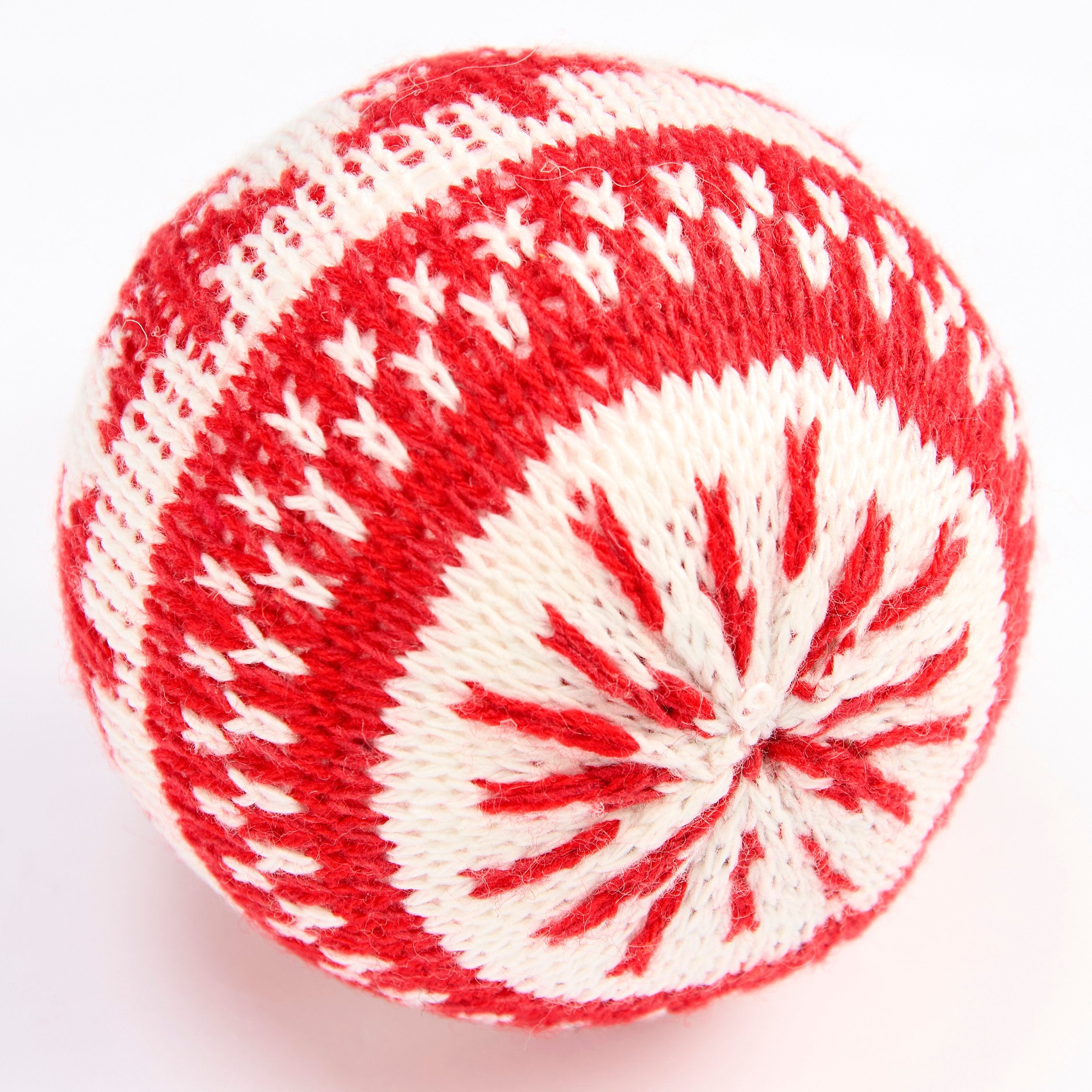 Festive Red White Knitted Nordic Ball Christmas Tree Ornament