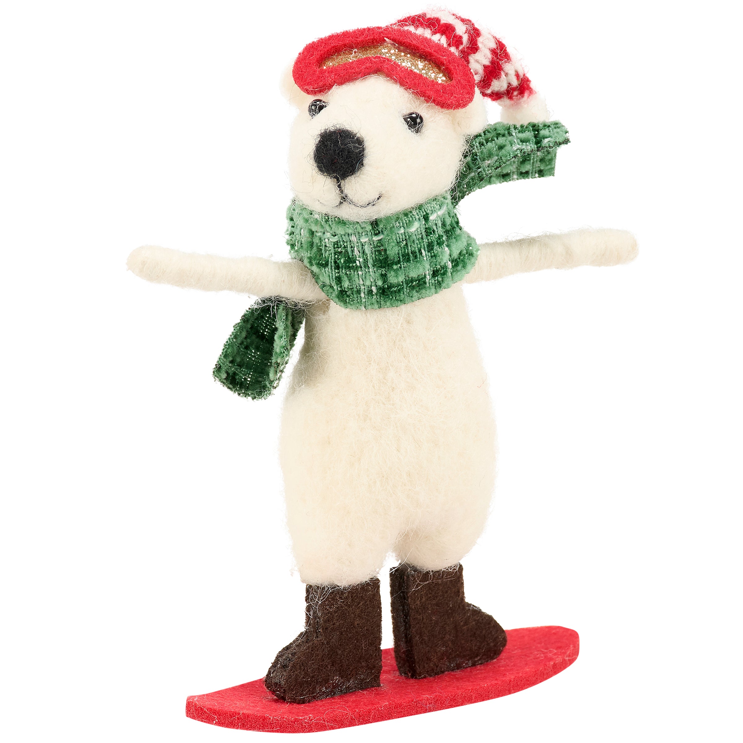 Charming Snowboard Bear Felt Critter Christmas Decor - Winter Sports Theme Accent