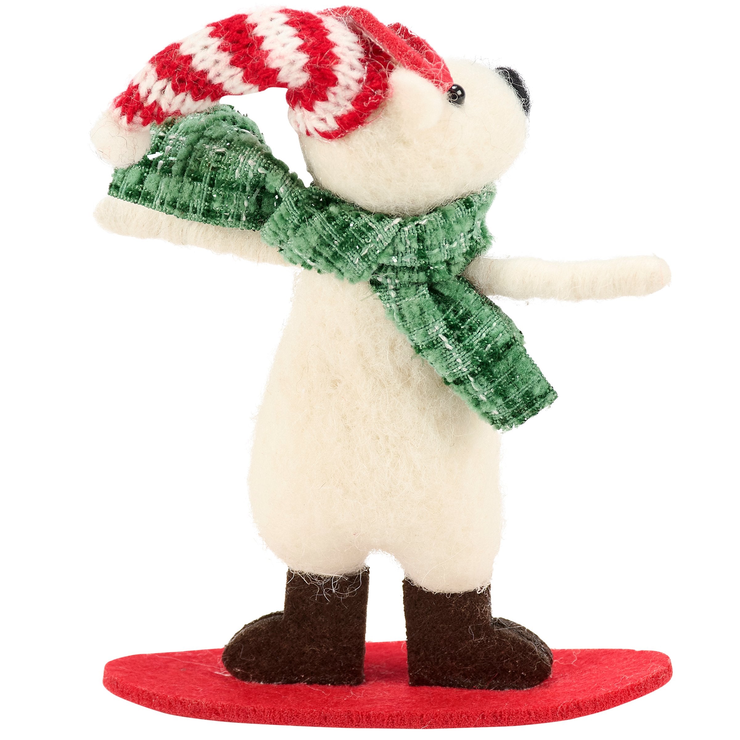 Charming Snowboard Bear Felt Critter Christmas Decor - Winter Sports Theme Accent