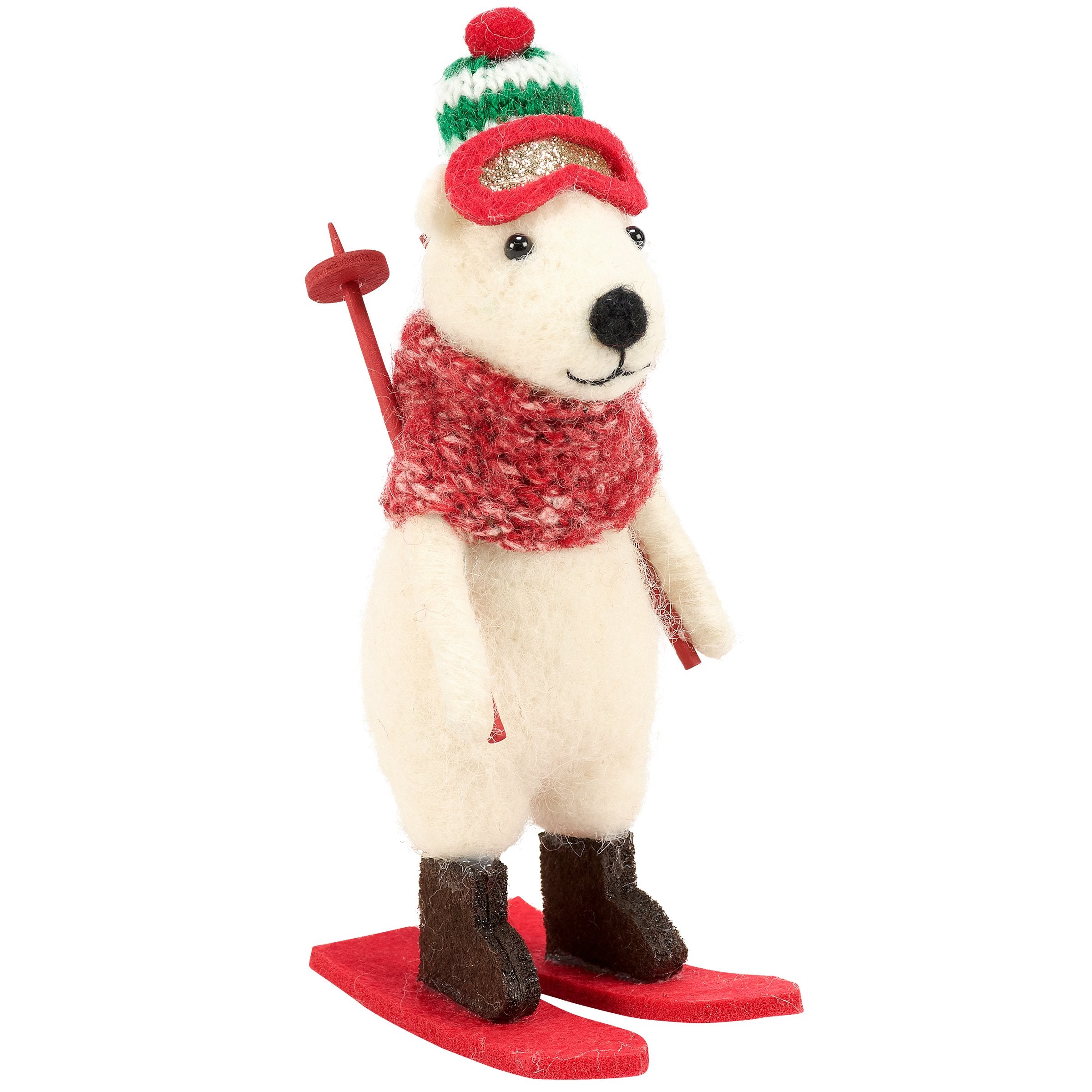 Felt Ski Goggles Bear Critter Figurine - Winter Holiday Home Decor Accent