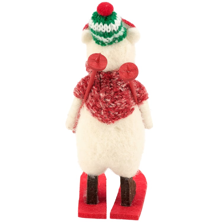 Felt Ski Goggles Bear Critter Figurine - Winter Holiday Home Decor Accent