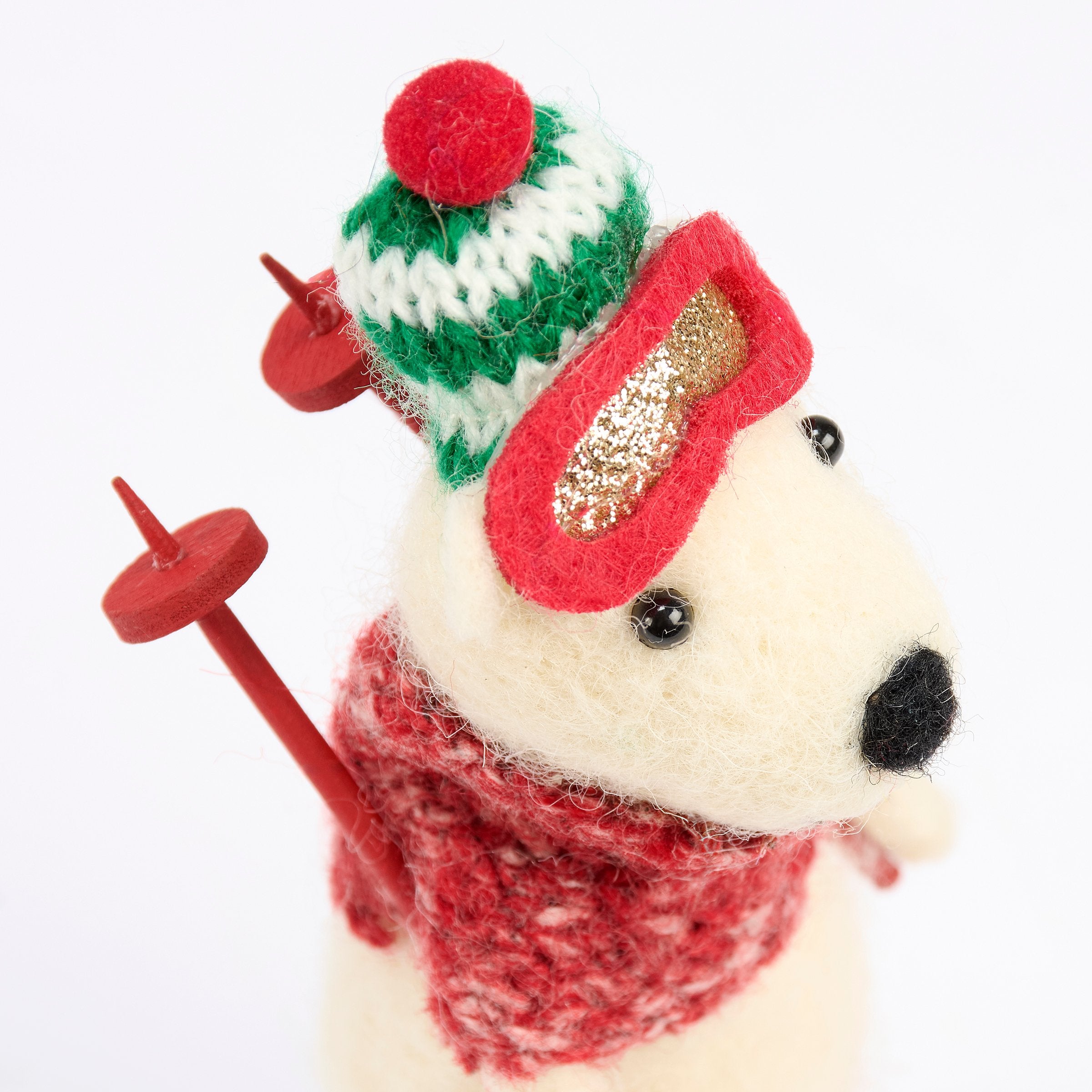 Felt Ski Goggles Bear Critter Figurine - Winter Holiday Home Decor Accent