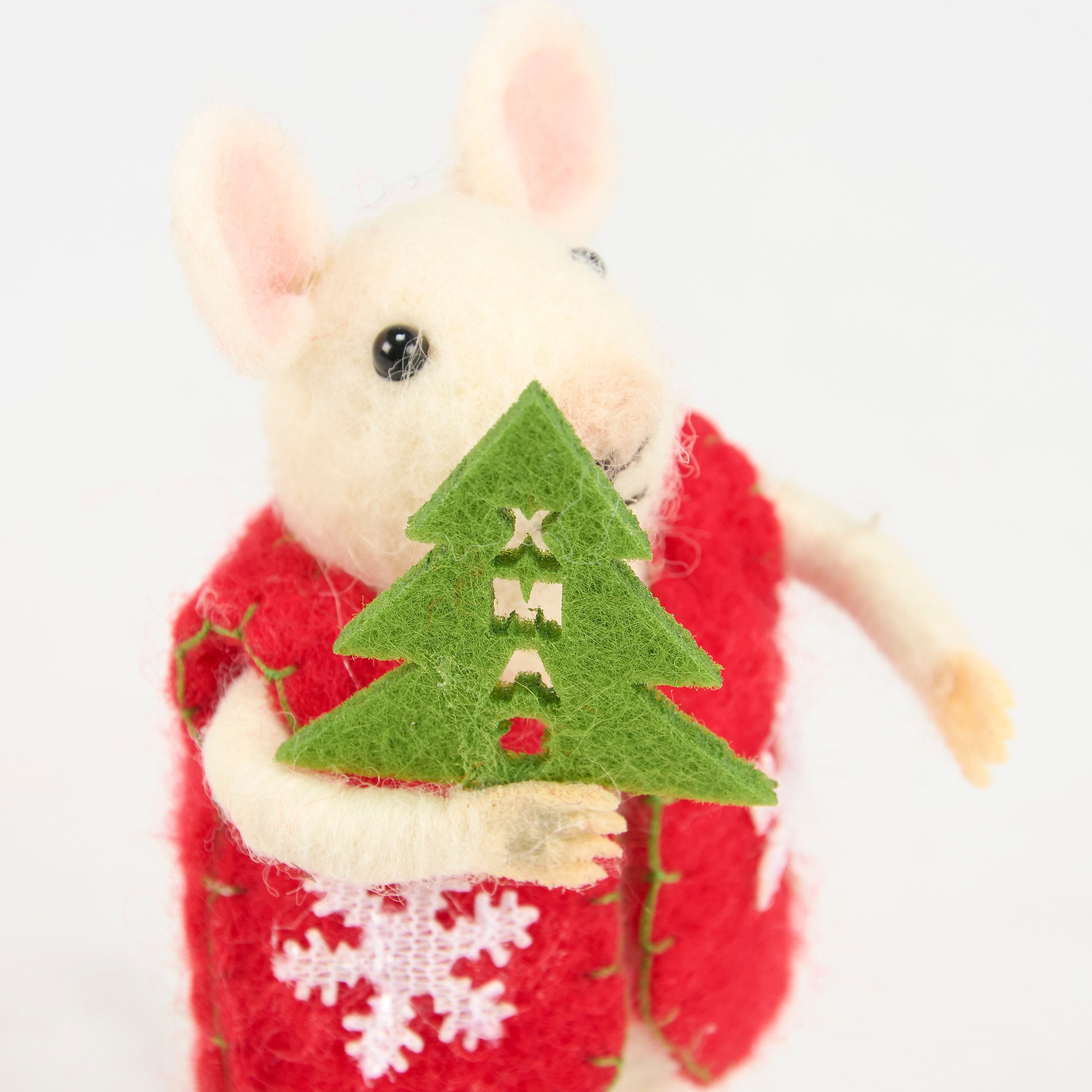 Charming Felt Winter Tree Mouse Critter Christmas Holiday Decor Display