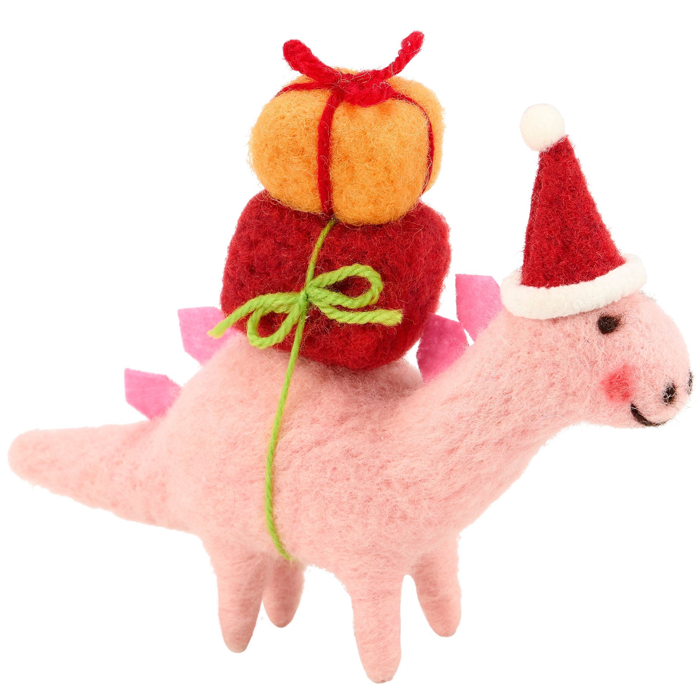 Charming Pastel Pink Felt Santa Stegosaurus Christmas Critter Holiday Home Decor