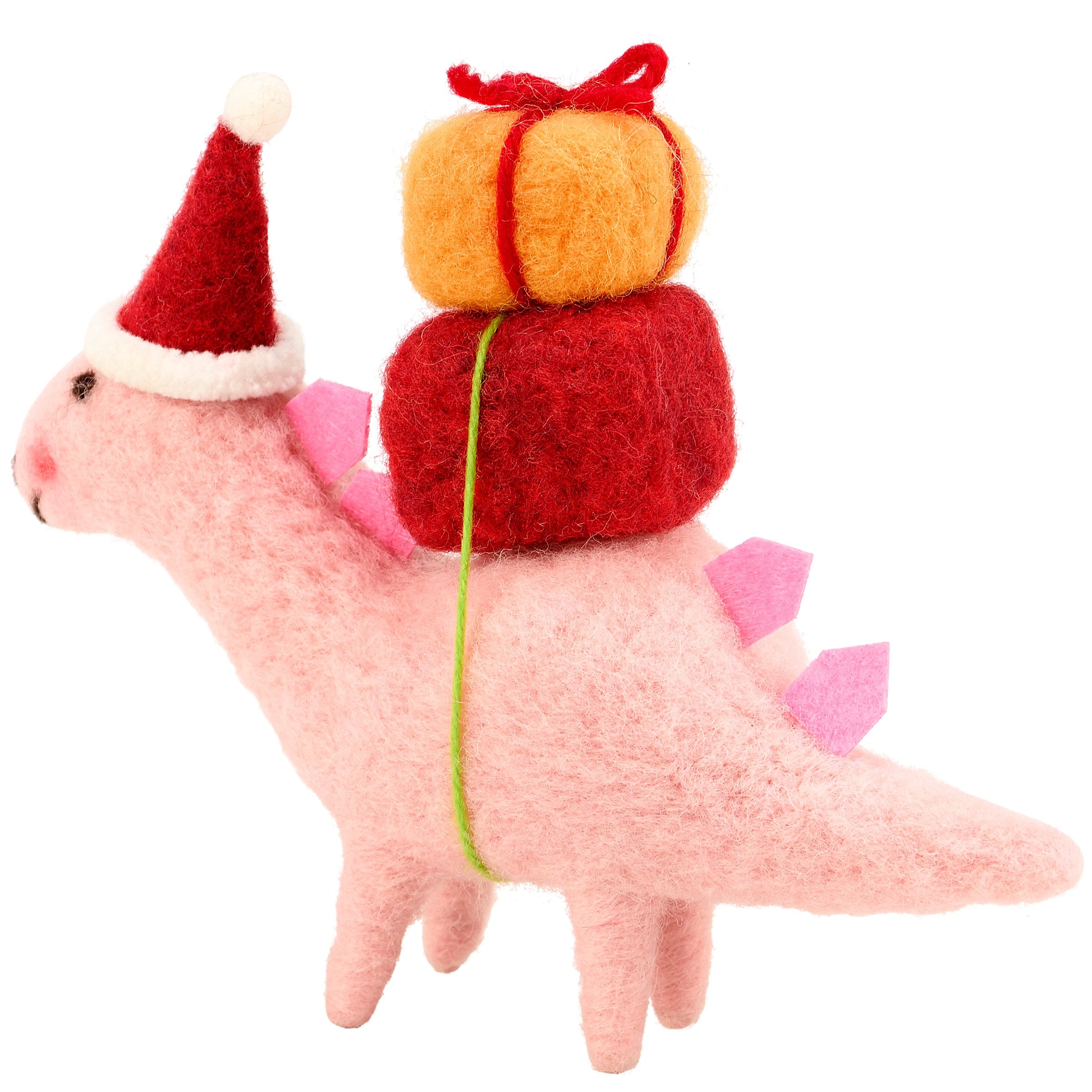 Charming Pastel Pink Felt Santa Stegosaurus Christmas Critter Holiday Home Decor