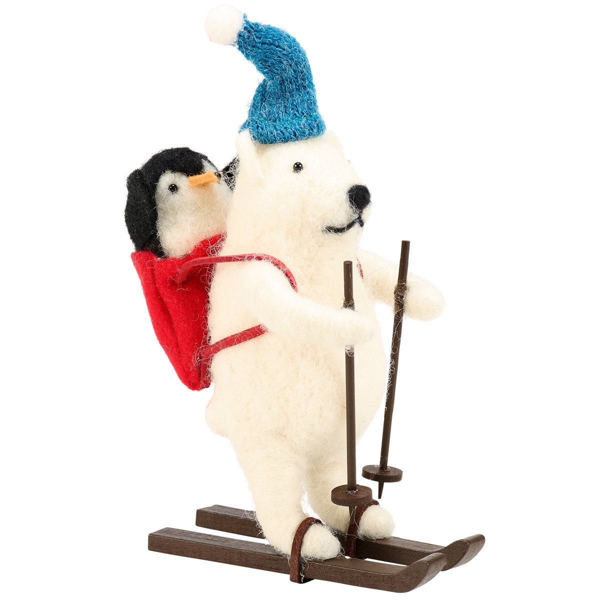 Charming Skiing Polar Bear Critter with Penguin Backpack Christmas Decor Accent