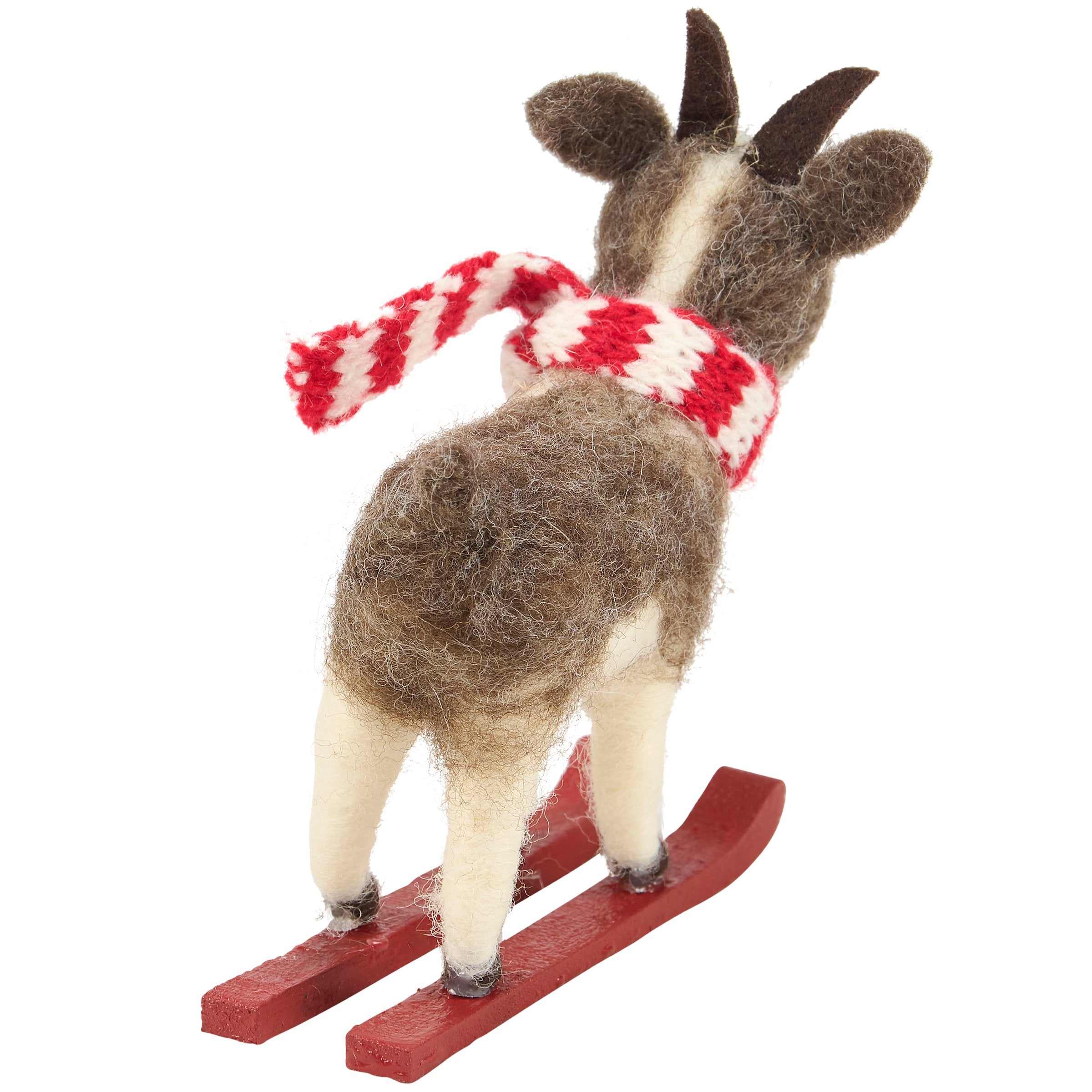 Whimsical Skiing Goat Critter Felt Christmas Decoration Figurine with Wooden Skis