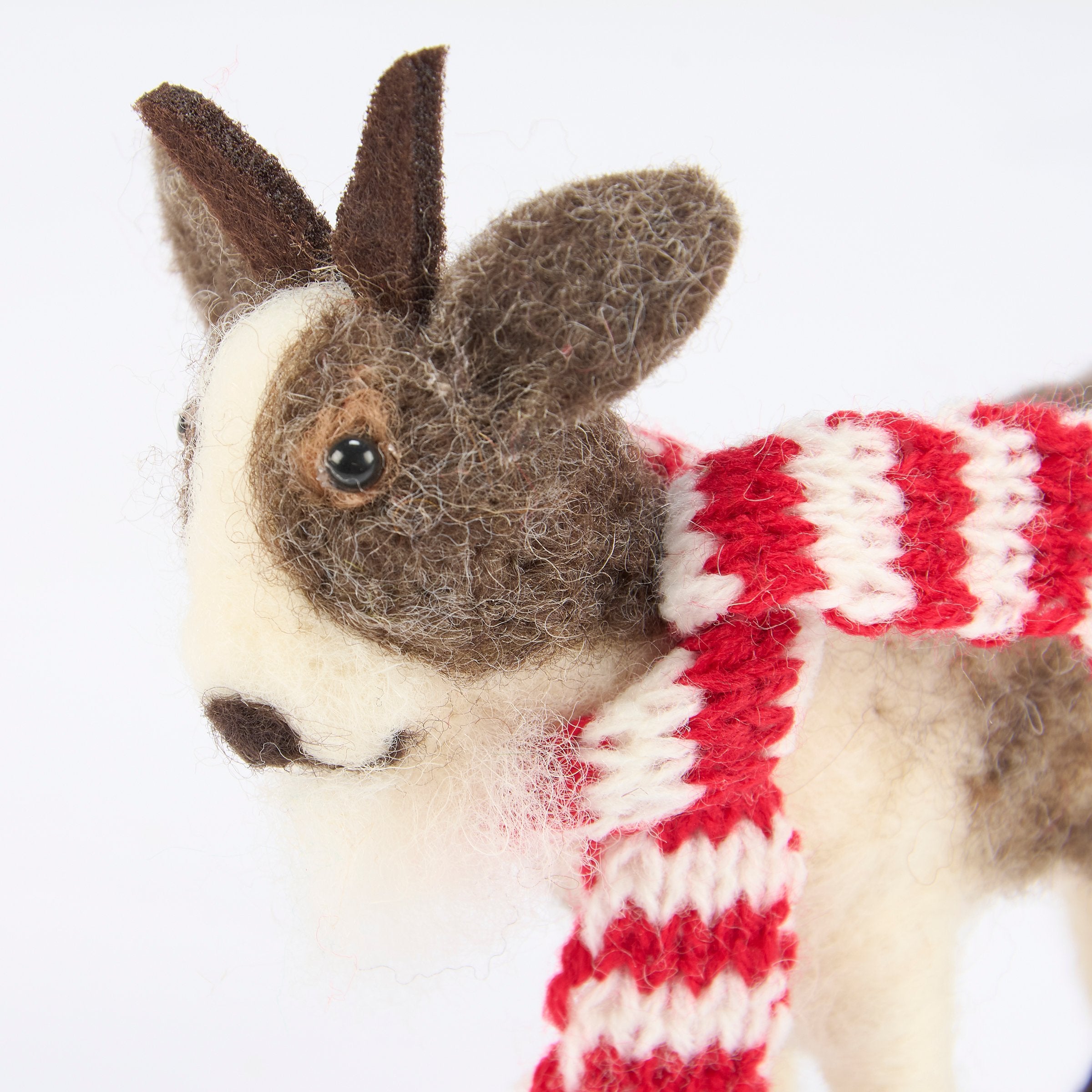 Whimsical Skiing Goat Critter Felt Christmas Decoration Figurine with Wooden Skis