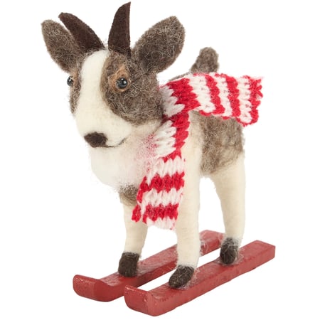 Adorable Kune Kune Pig Skiing Critter Figurine - Festive Felt Winter Decor