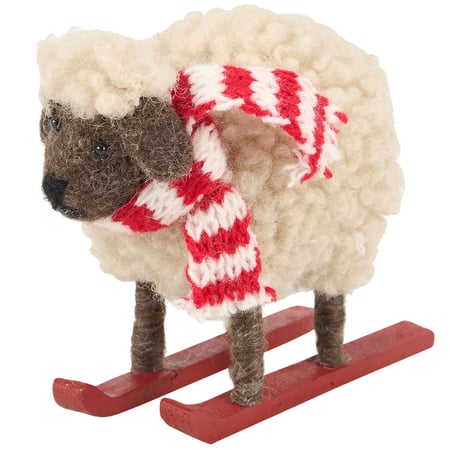 Adorable Kune Kune Pig Skiing Critter Figurine - Festive Felt Winter Decor