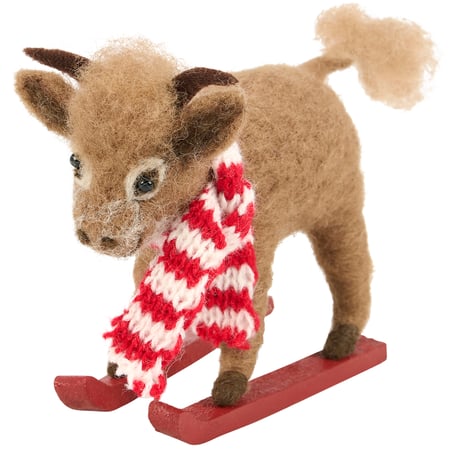 Adorable Kune Kune Pig Skiing Critter Figurine - Festive Felt Winter Decor