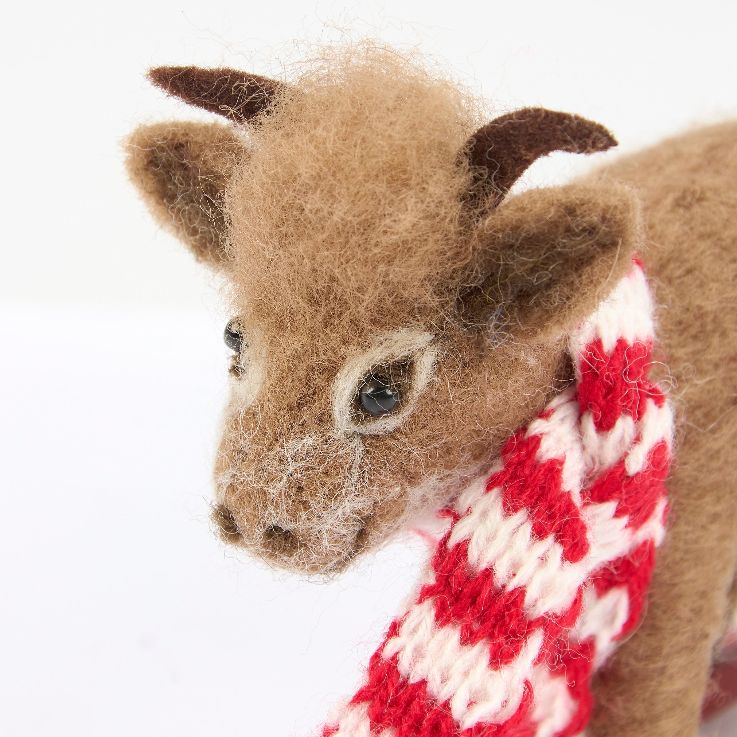 Delightful Felt Skiing Highland Cow Critter Figurine with Cozy Knit Scarf