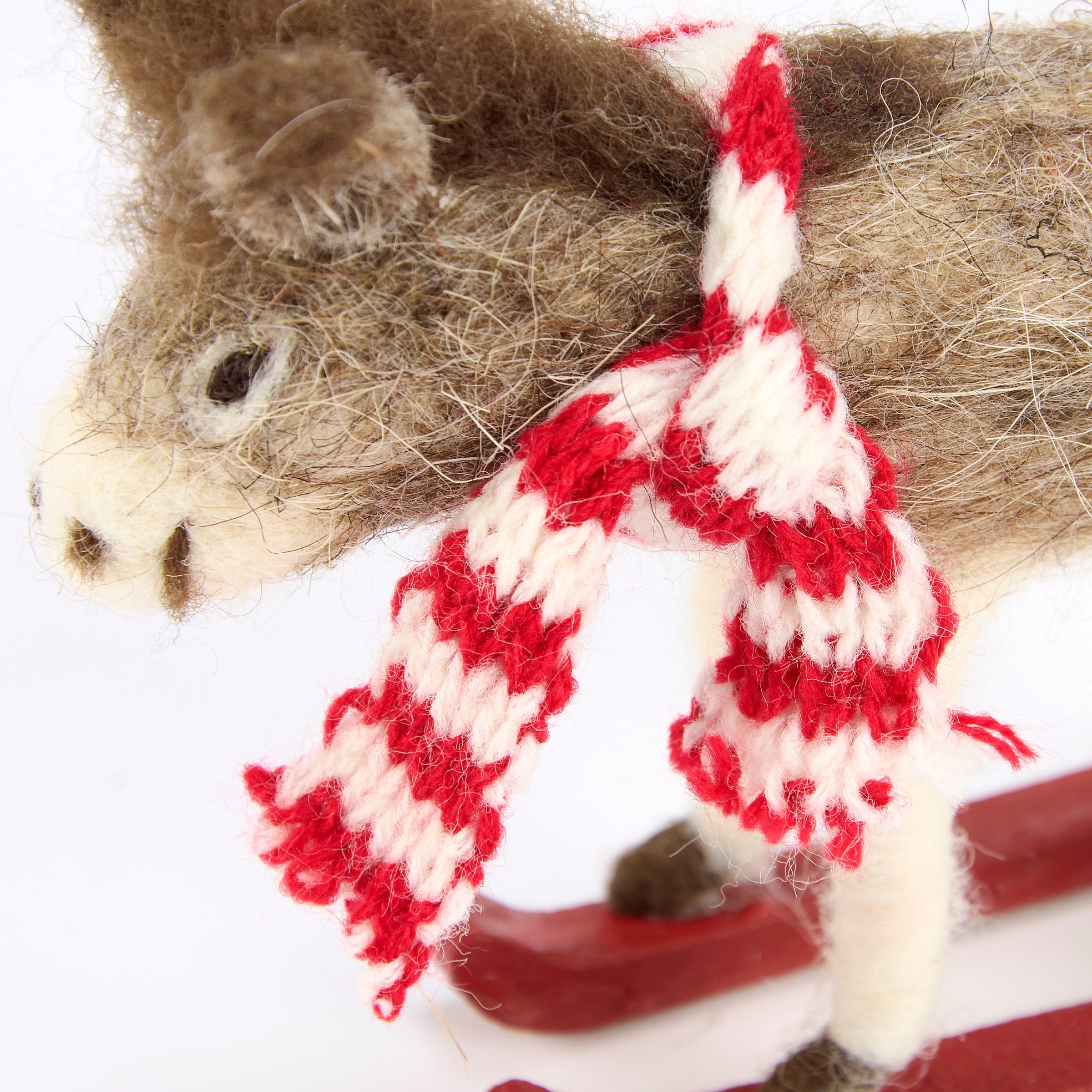 Charming Felt Skiing Donkey Critter with Knit Scarf - Winter Holiday Decor