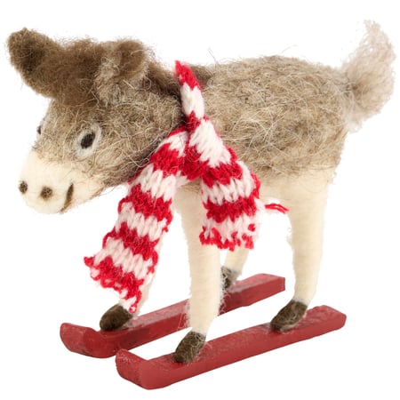 Adorable Kune Kune Pig Skiing Critter Figurine - Festive Felt Winter Decor