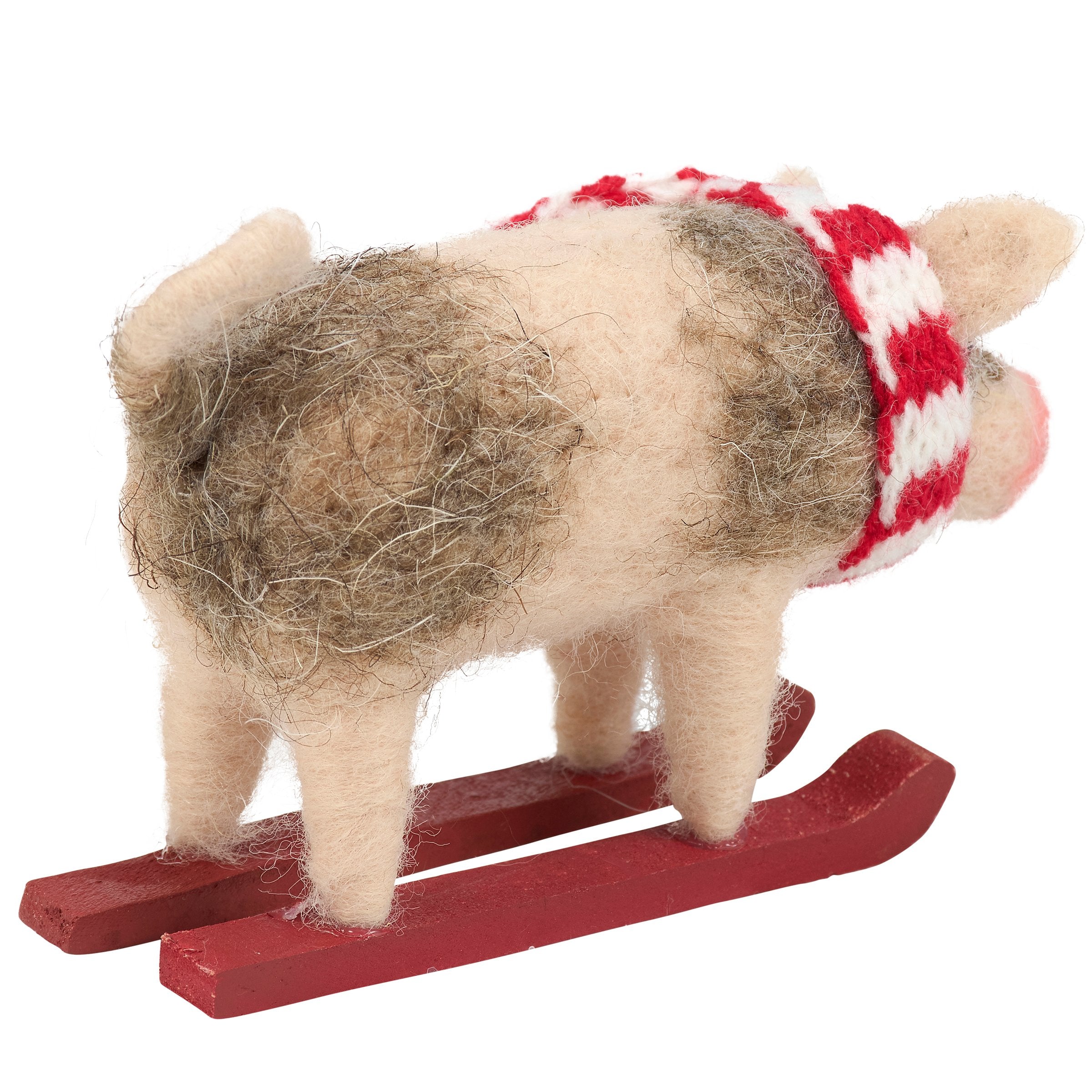 Adorable Kune Kune Pig Skiing Critter Figurine - Festive Felt Winter Decor