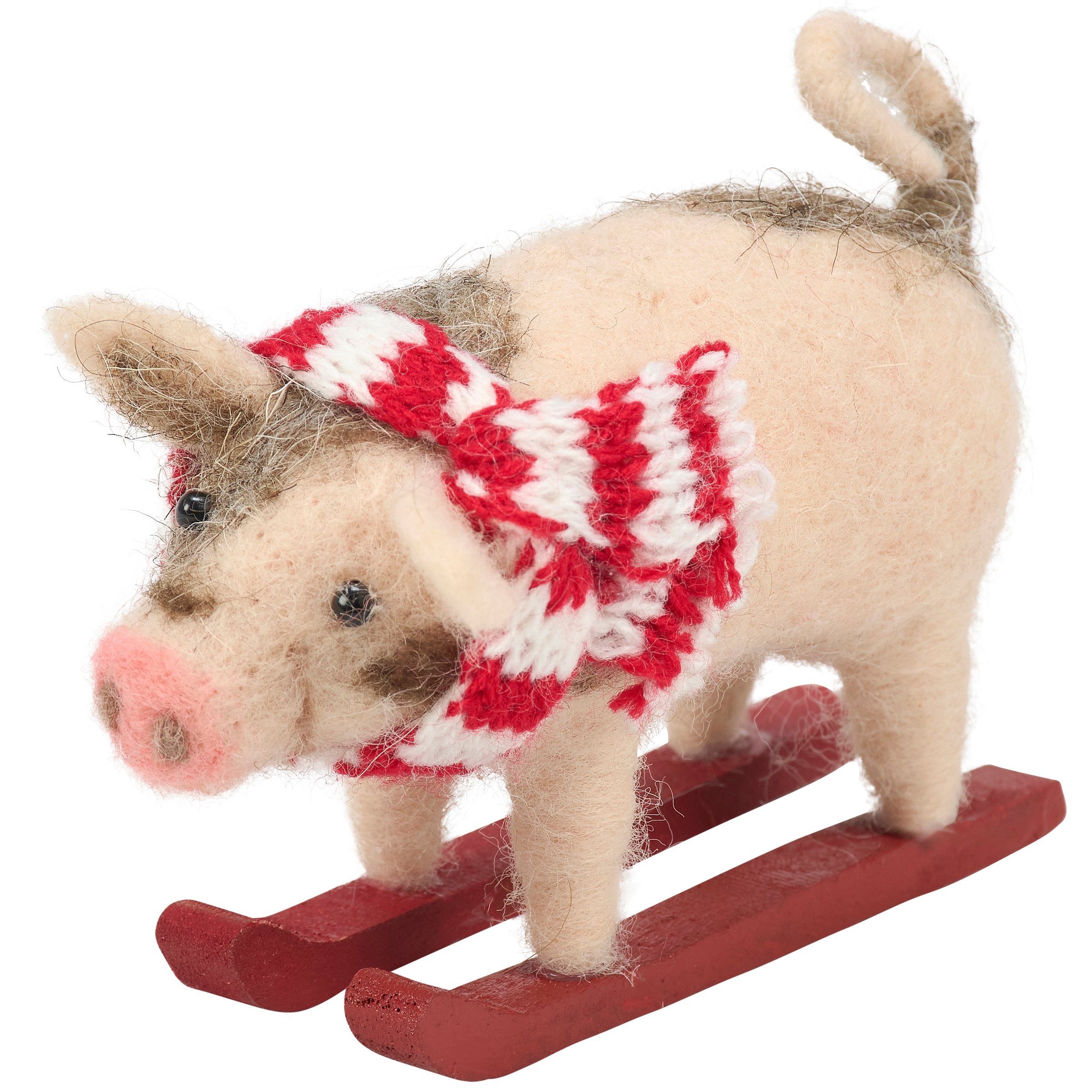 Adorable Kune Kune Pig Skiing Critter Figurine - Festive Felt Winter Decor