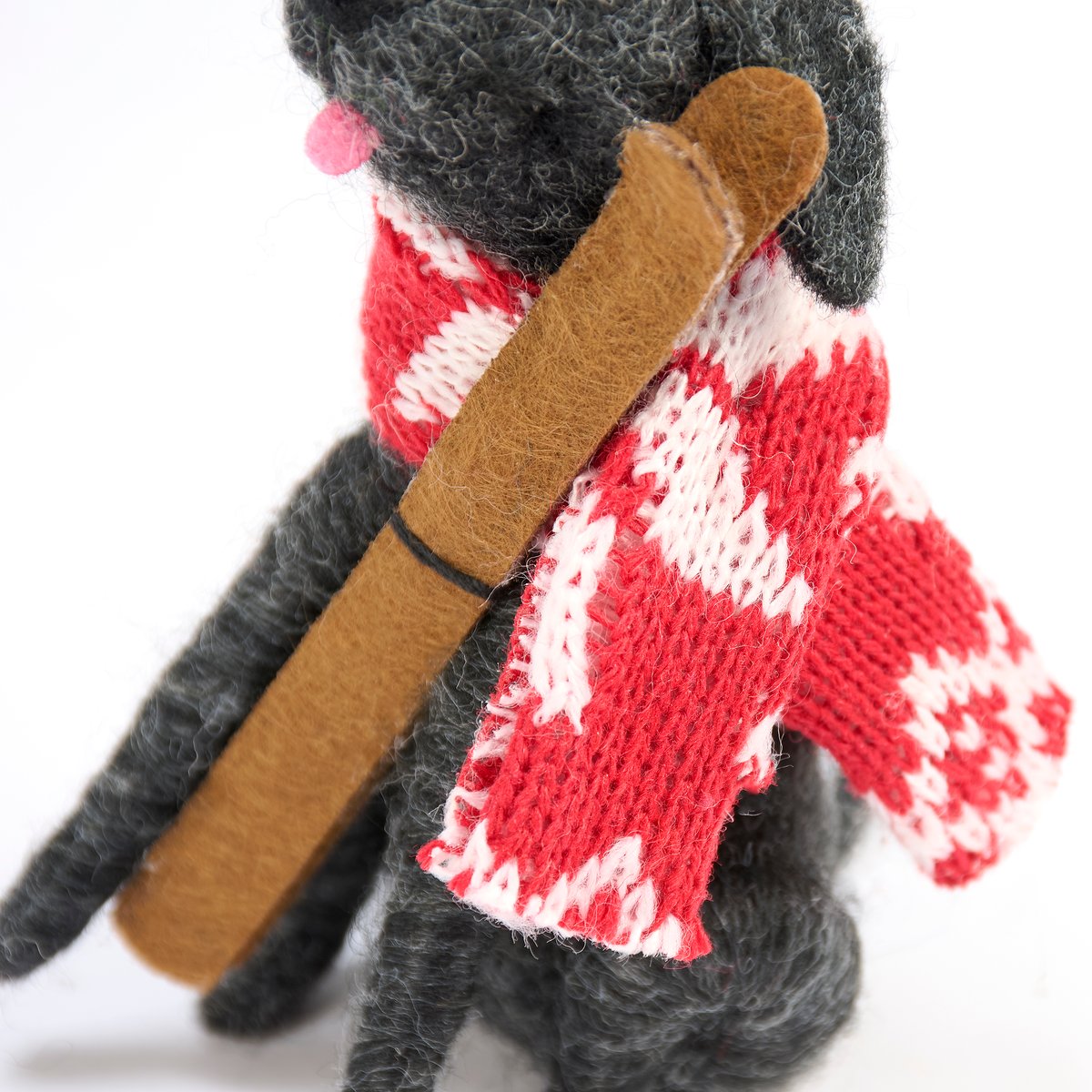 Charming Felt Ski Patrol Dog Critter with Knit Winter Accessories and Skis
