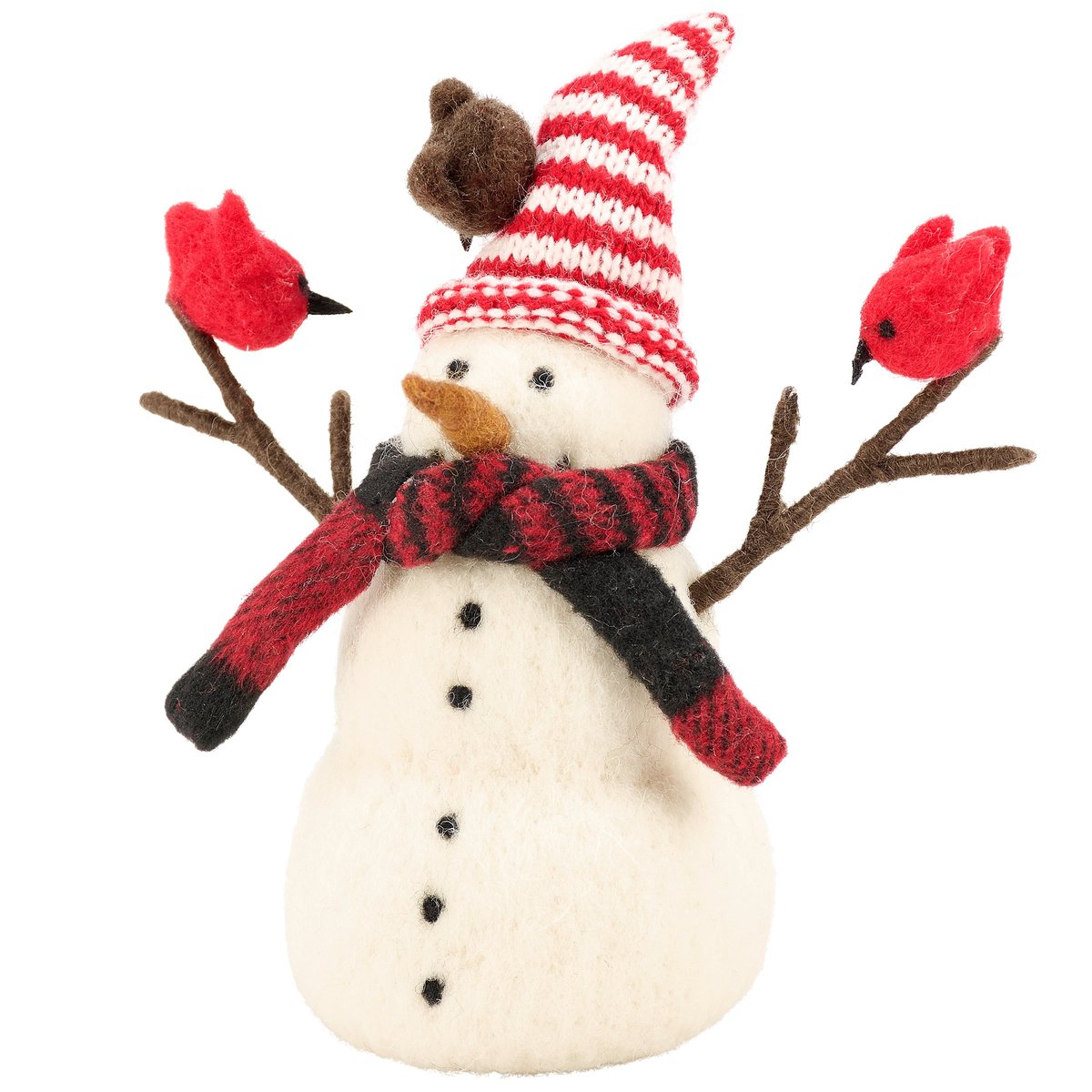Charming Felt Snowman Critter with Winter Birds, Knit Scarf, and Hat Decor
