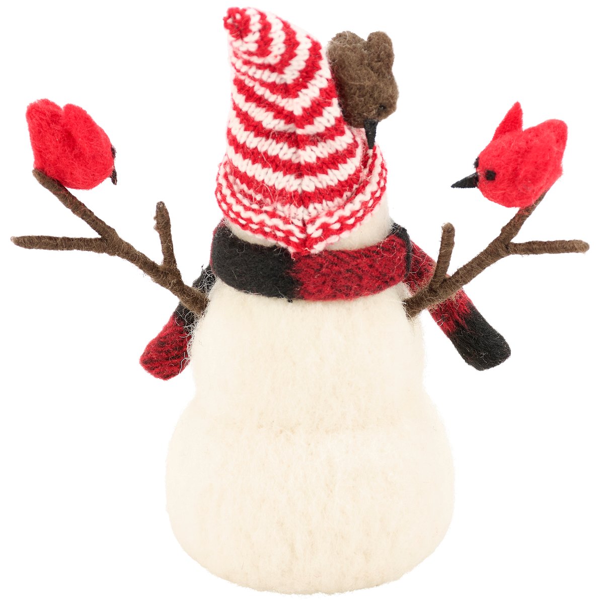 Charming Felt Snowman Critter with Winter Birds, Knit Scarf, and Hat Decor