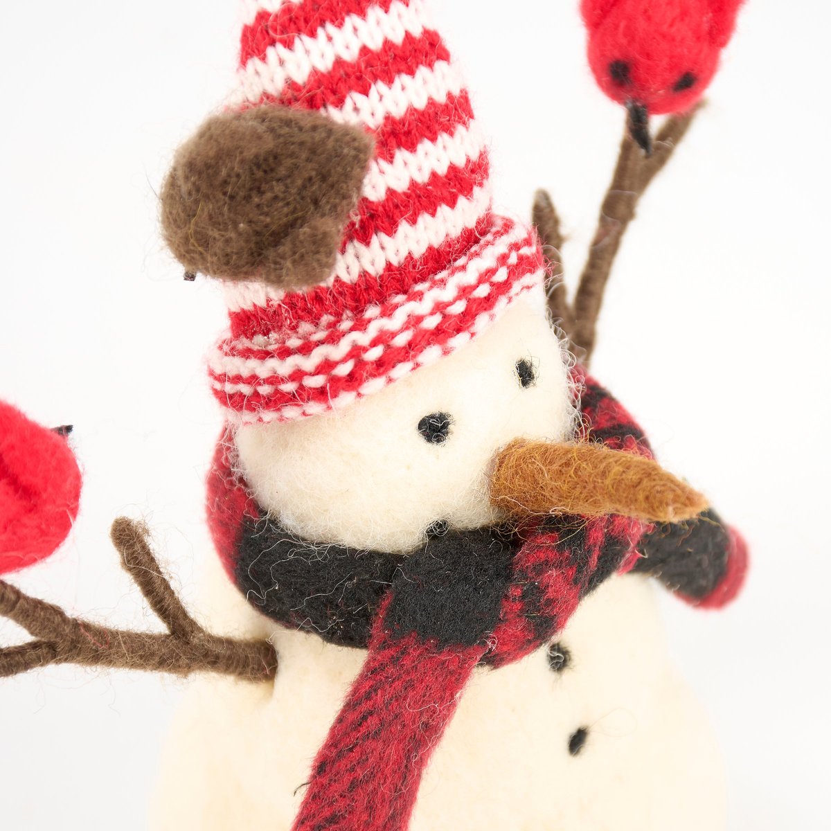 Charming Felt Snowman Critter with Winter Birds, Knit Scarf, and Hat Decor