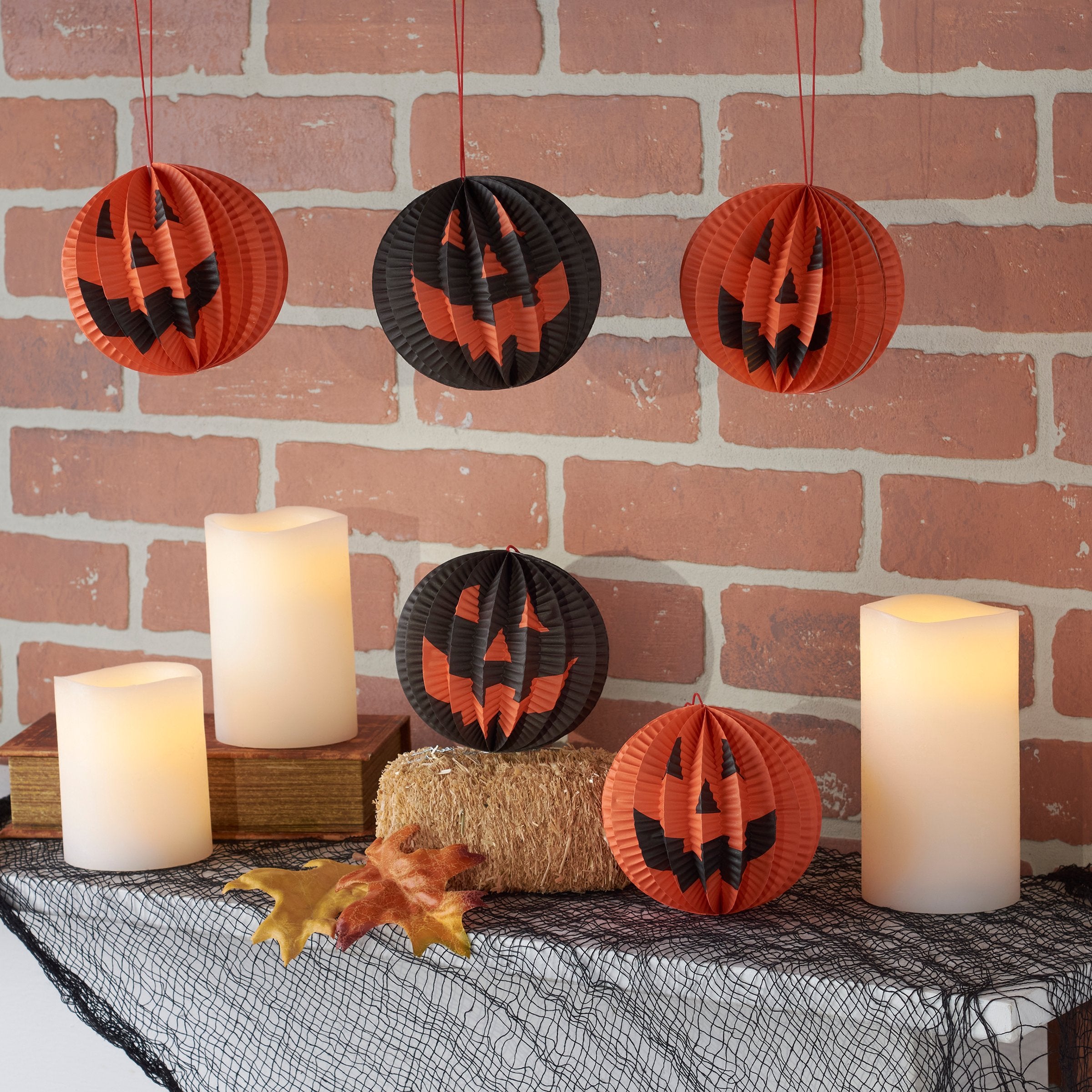 Vibrant Multi Jack O'Lantern Halloween Paper Decoration Set - 5-Pack Accordion