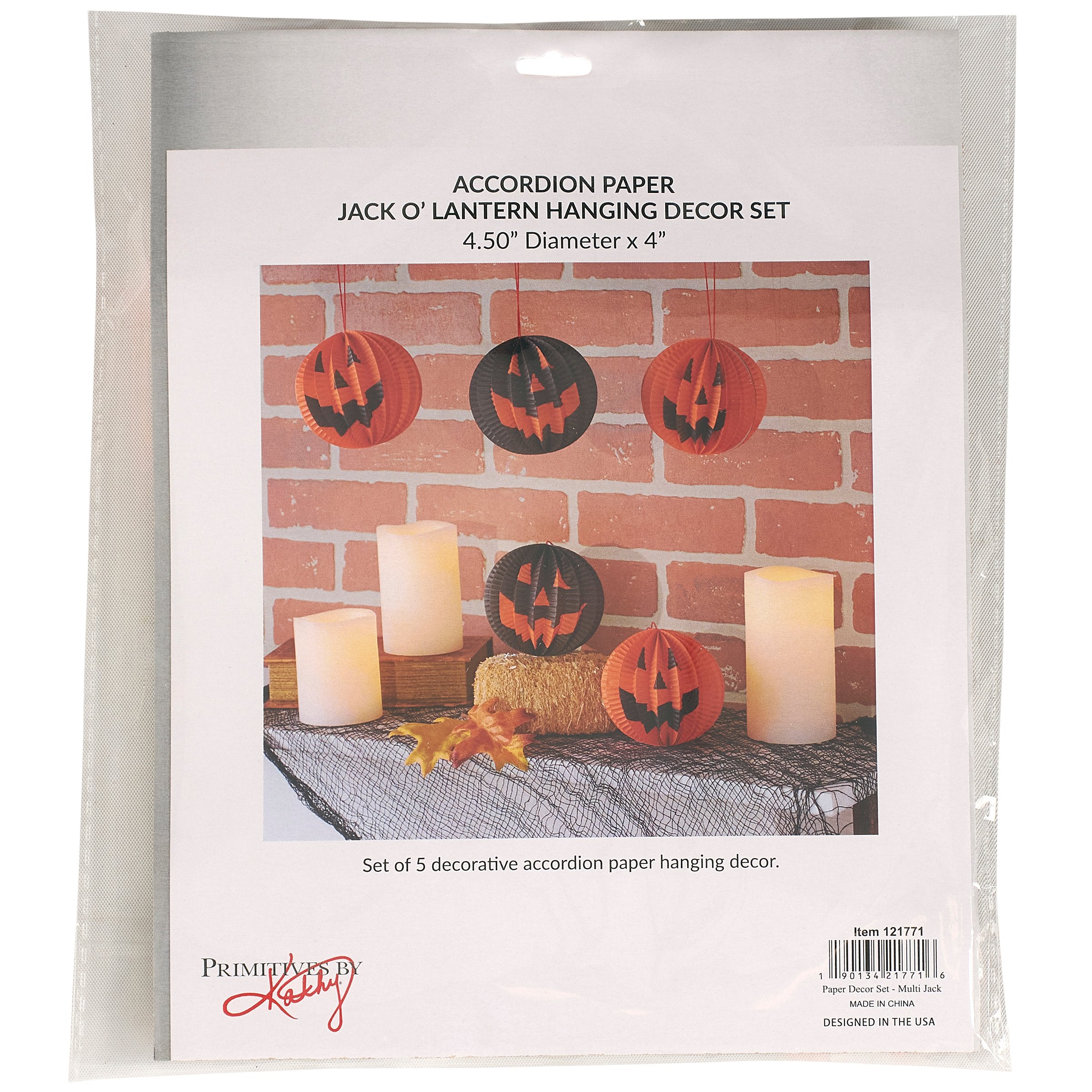 Vibrant Multi Jack O'Lantern Halloween Paper Decoration Set - 5-Pack Accordion