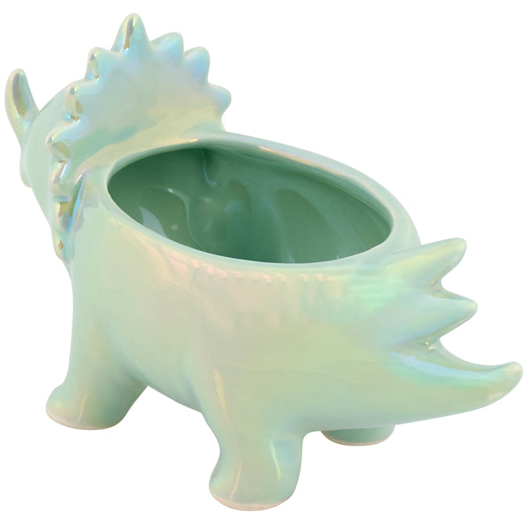 Charming Iridescent Pastel Blue Triceratops Dinosaur Ceramic Planter for Succulents