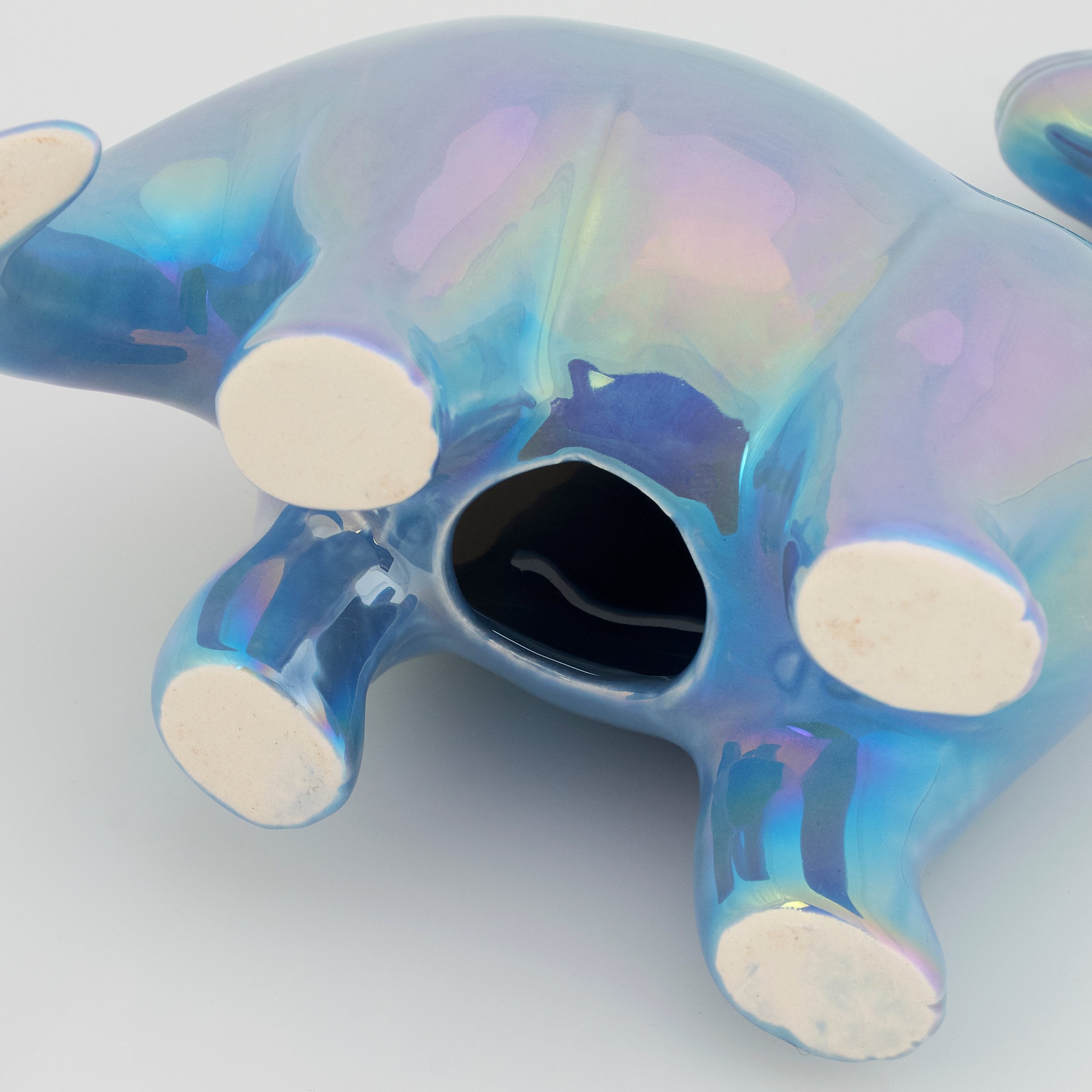 Charming Pastel Iridescent Blue Ceramic Brontosaurus Dinosaur Coin Bank