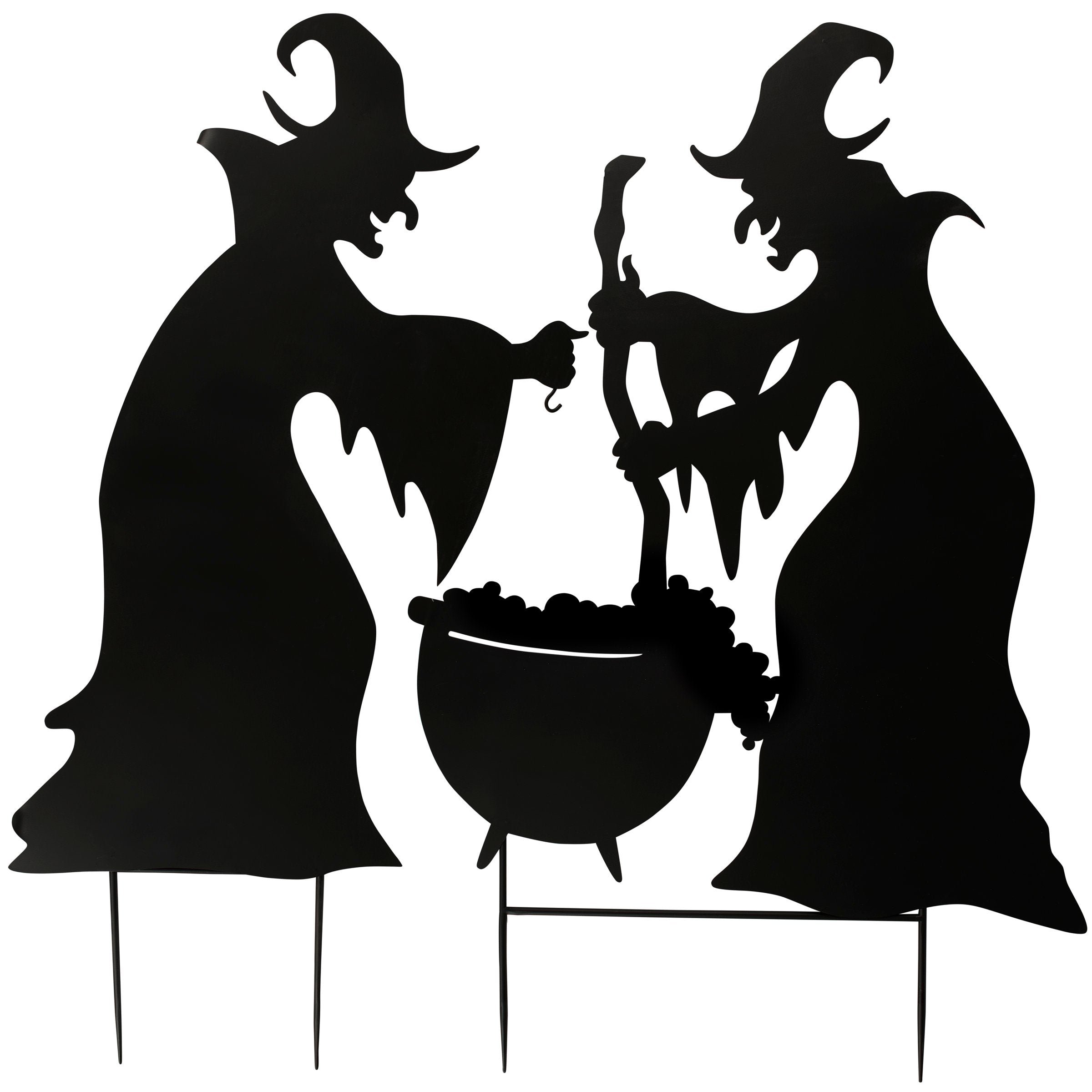 Spooky Witch Cauldron Metal Garden Yard Stake Set - Halloween Outdoor Decor