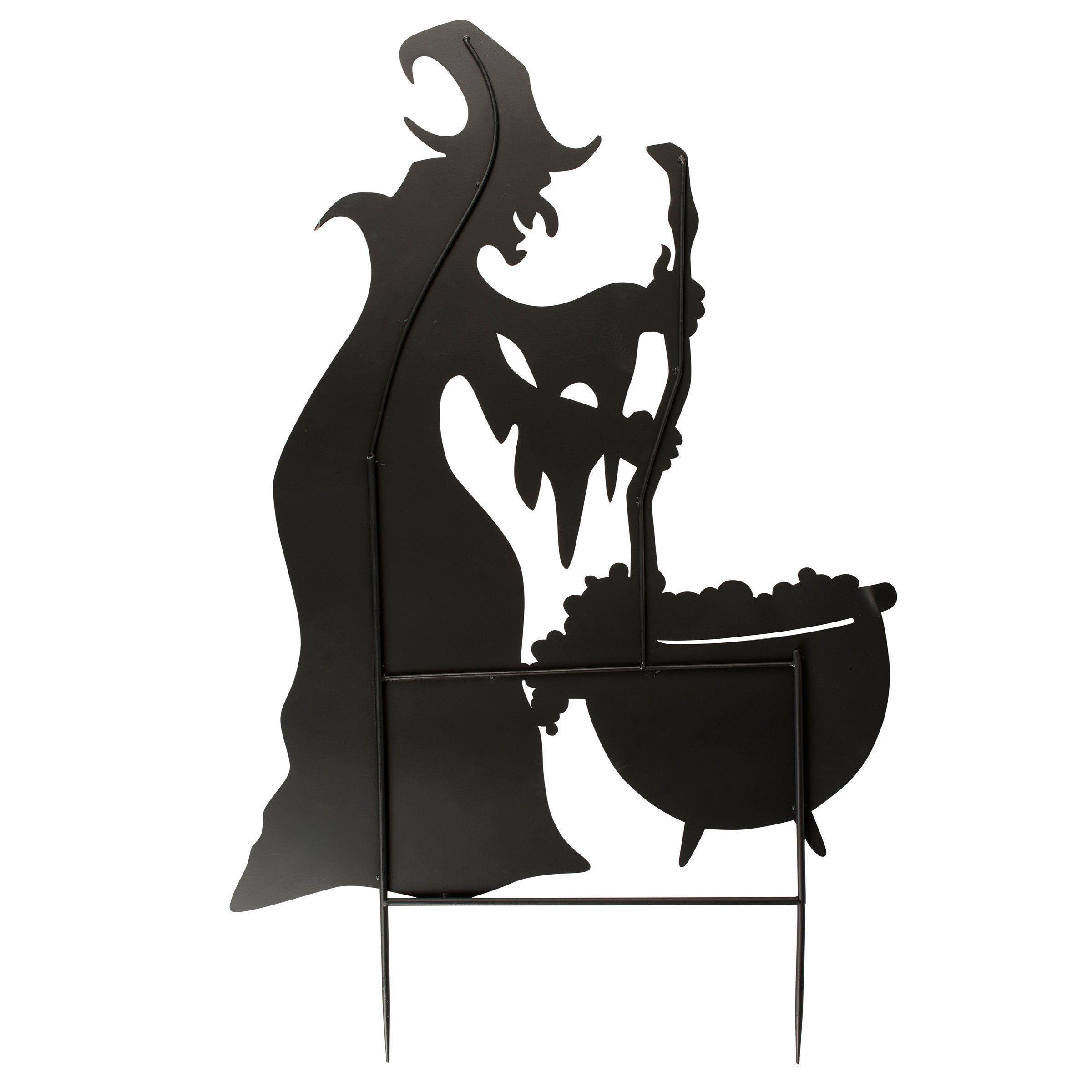 Spooky Witch Cauldron Metal Garden Yard Stake Set - Halloween Outdoor Decor