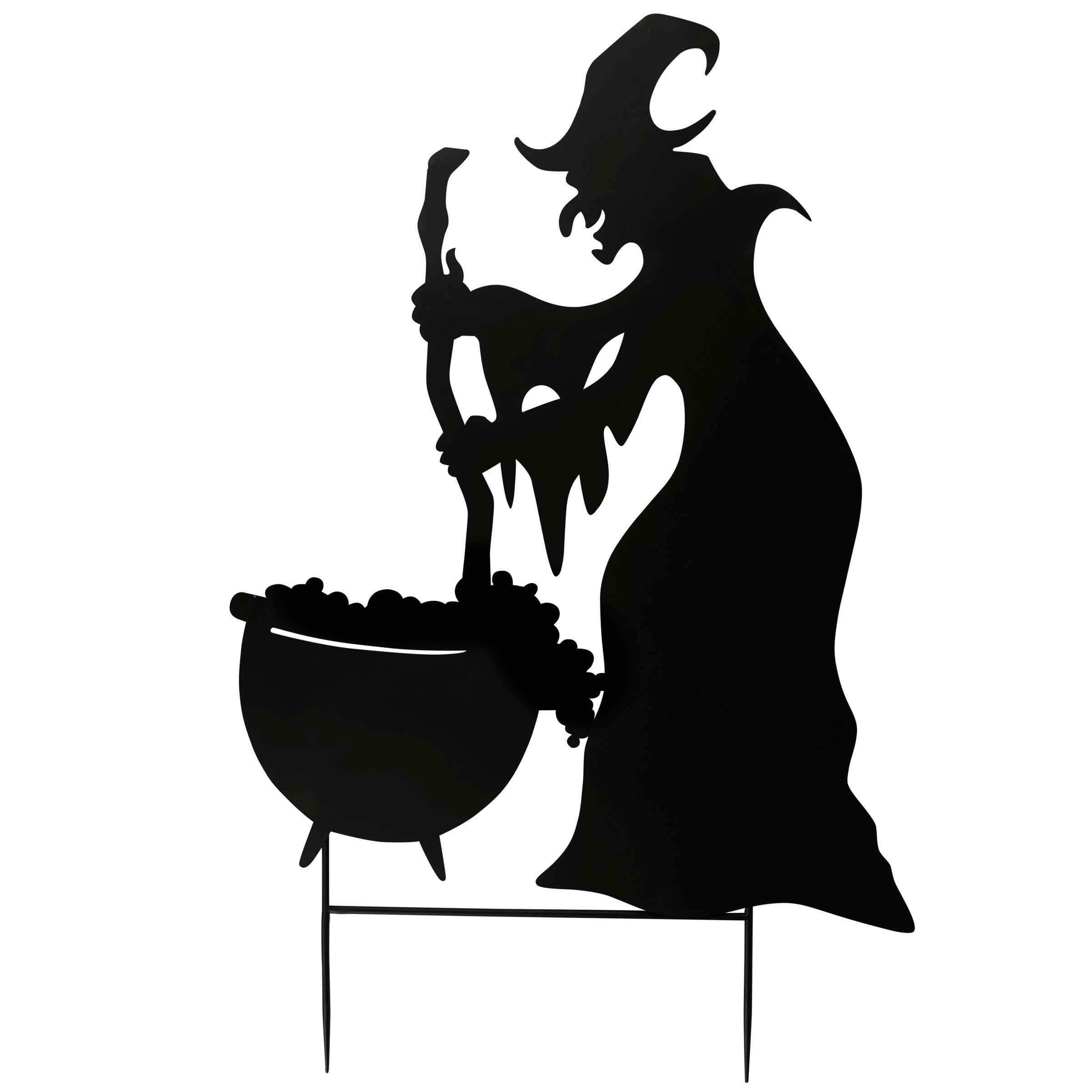Spooky Witch Cauldron Metal Garden Yard Stake Set - Halloween Outdoor Decor