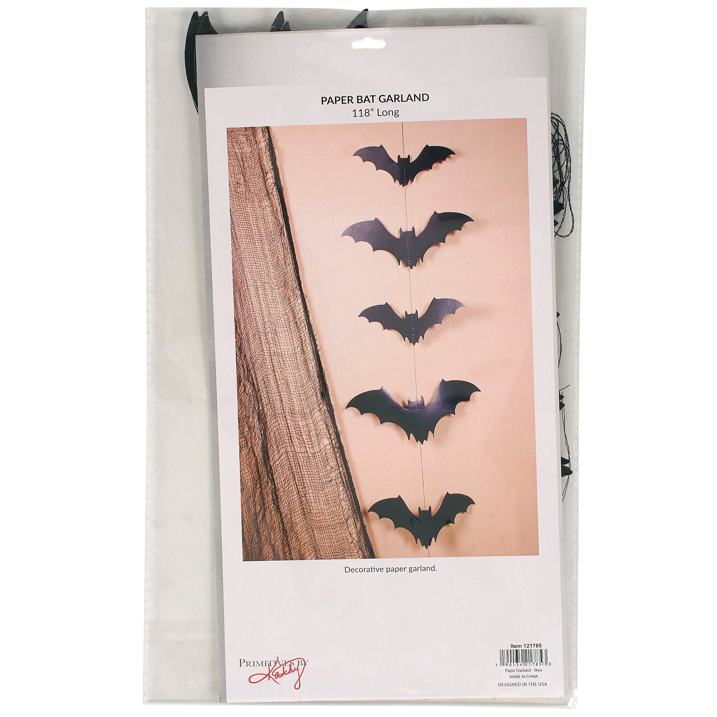 Spooky Black Cardstock Bat Garland - 118-Inch Halloween Party Decor